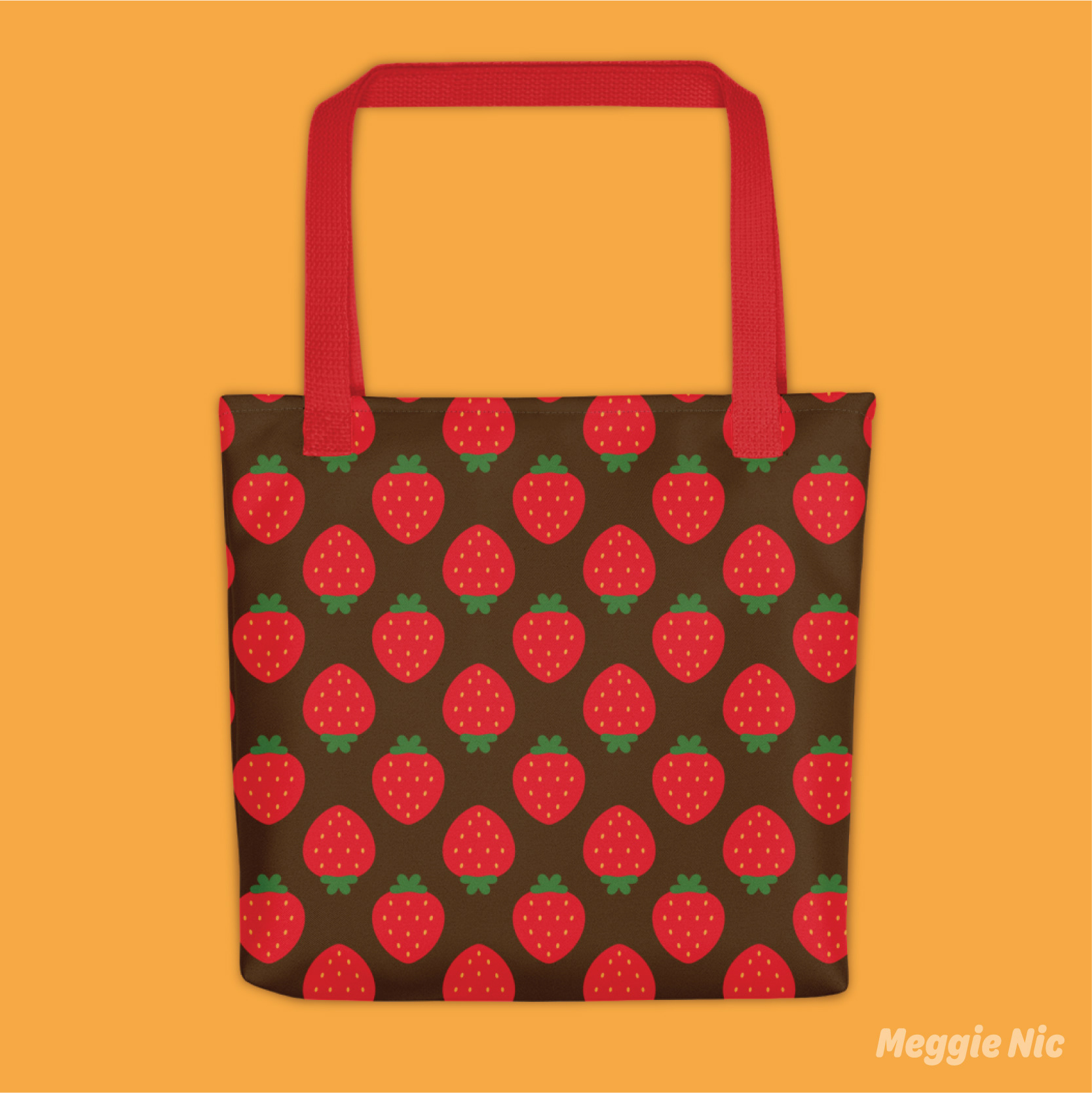 Valentine Waffle Collection: Strawberry Tote bag Mockup.