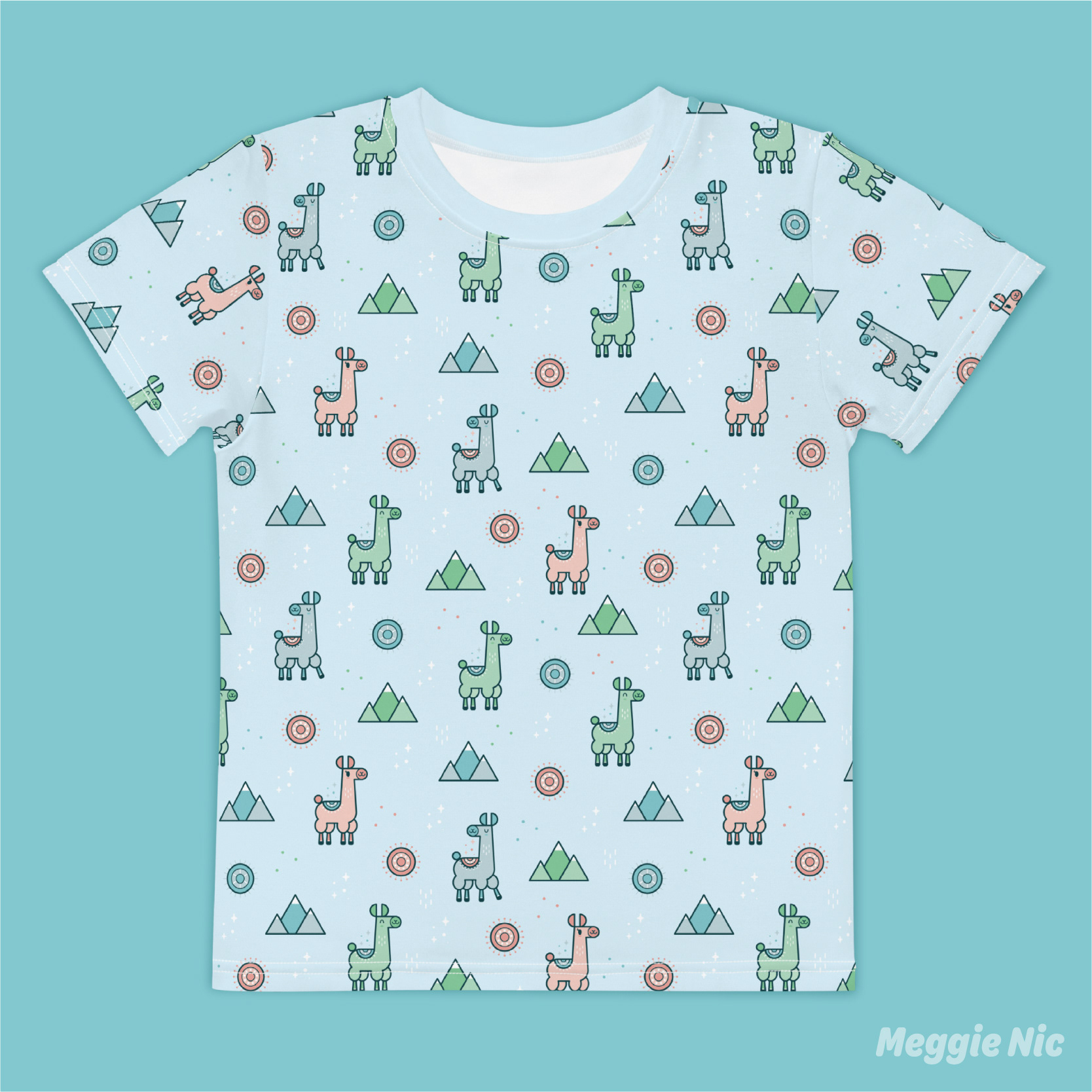 Llamas Collection: Llamas Kids Tshirt Mockup.