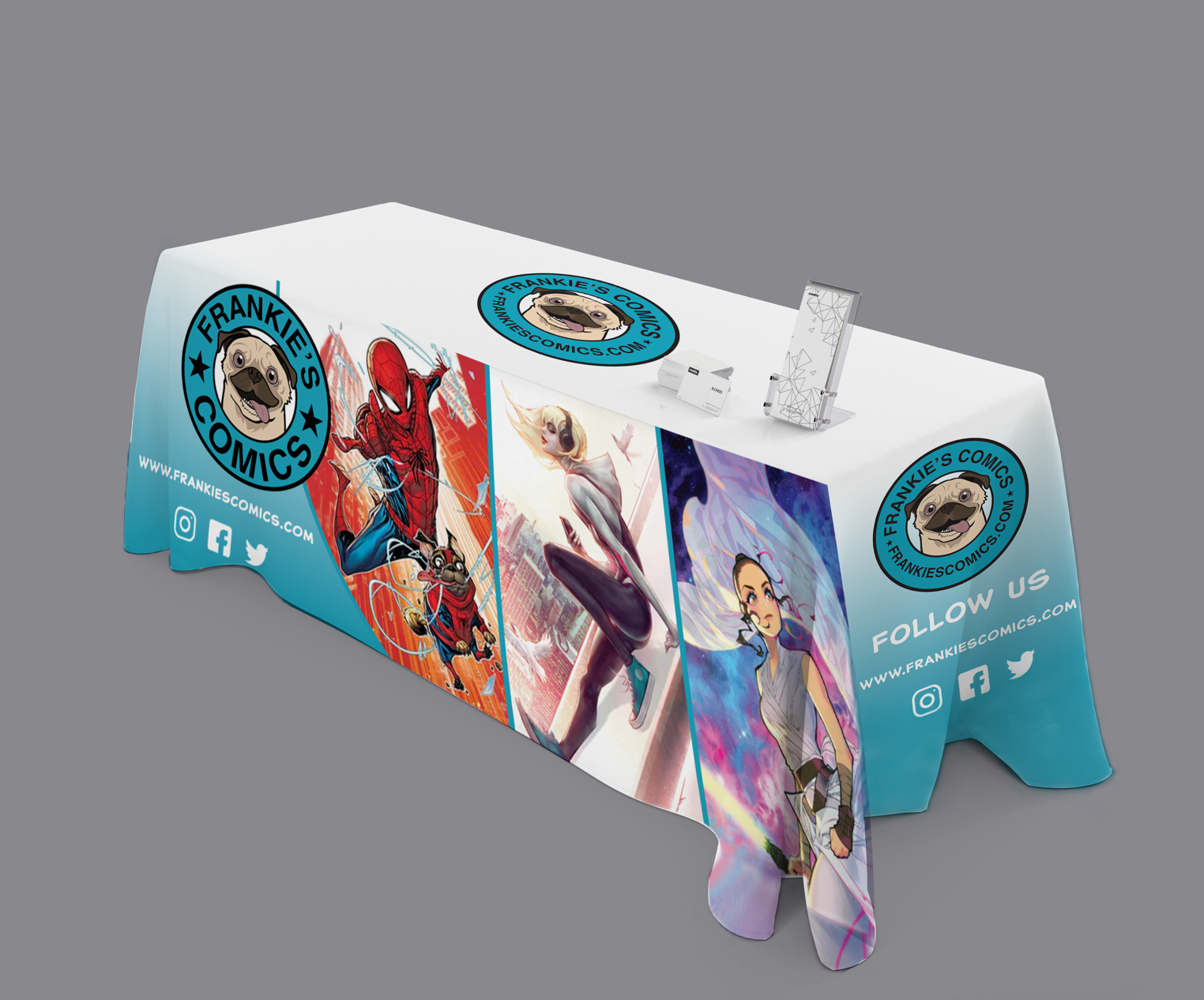 My table cloth design for Frankies Comics Conventions