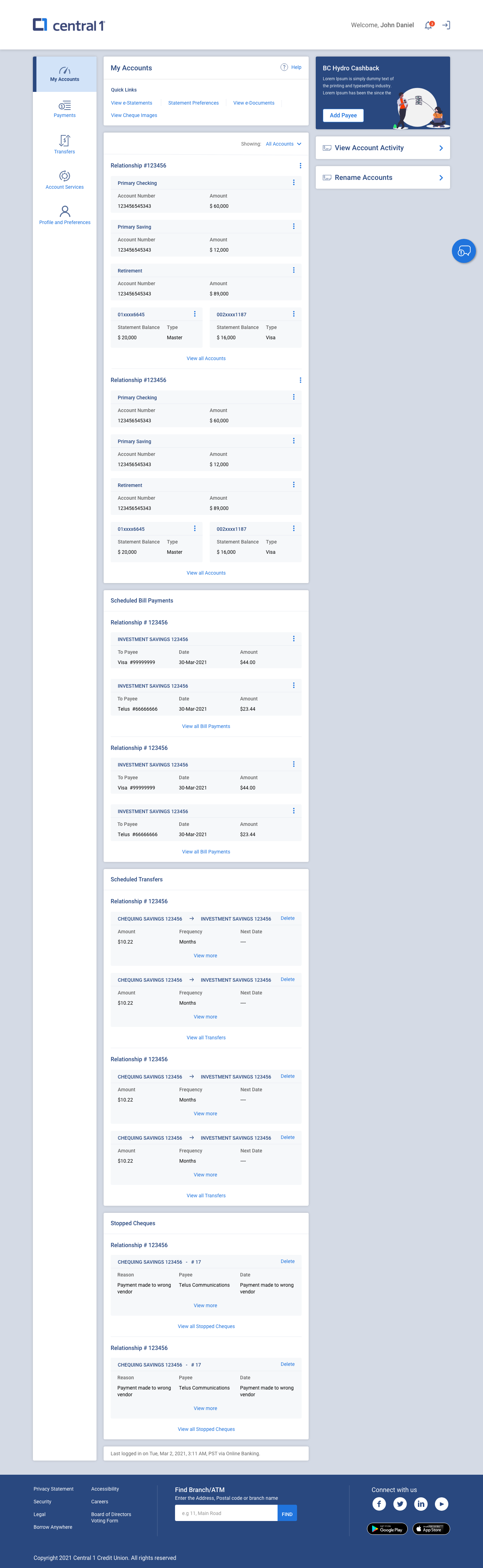 Account Summary with right-side widgets