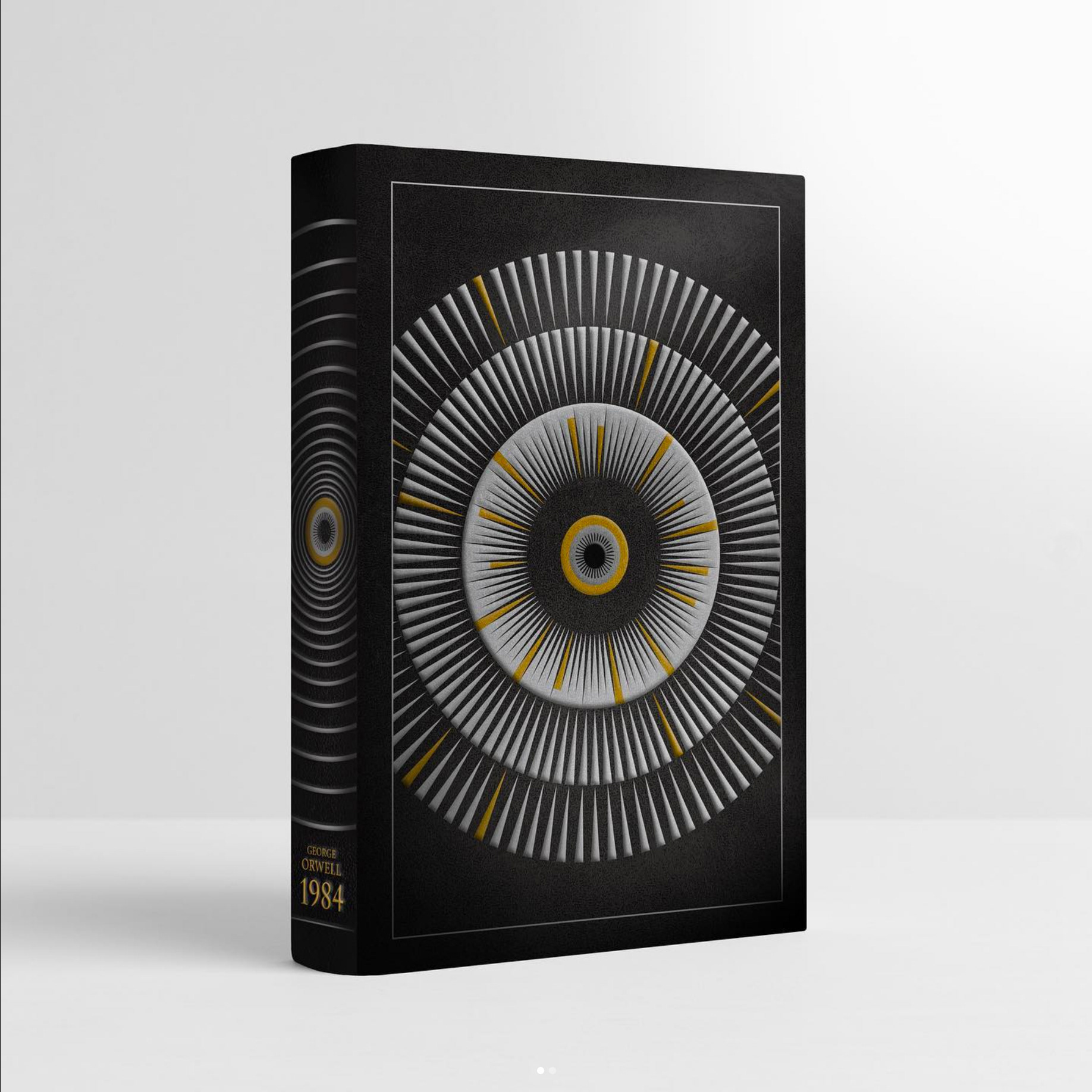 1984 by George Orwell book cover. Black leather and gold