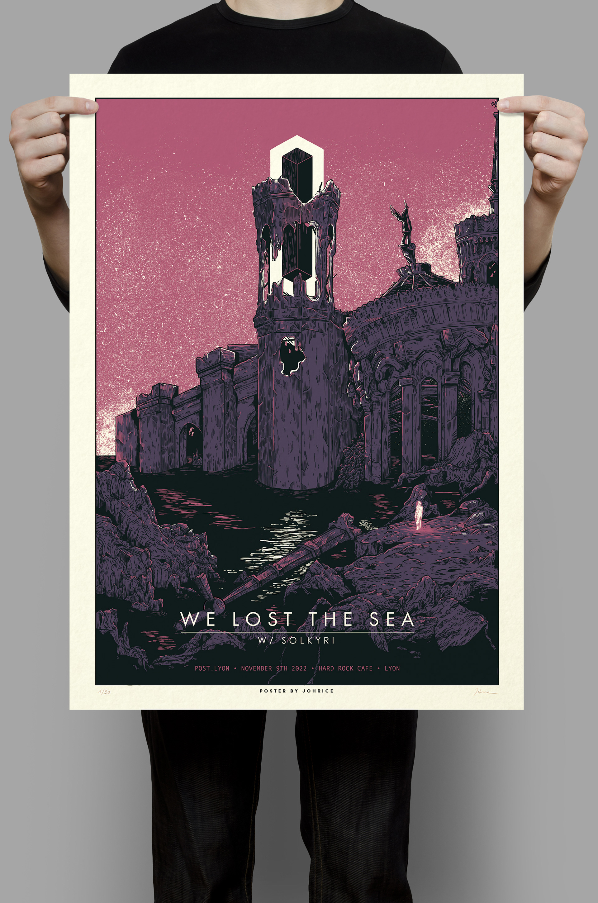 Screenprinted poster for We Lost The Sea concert in Lyon