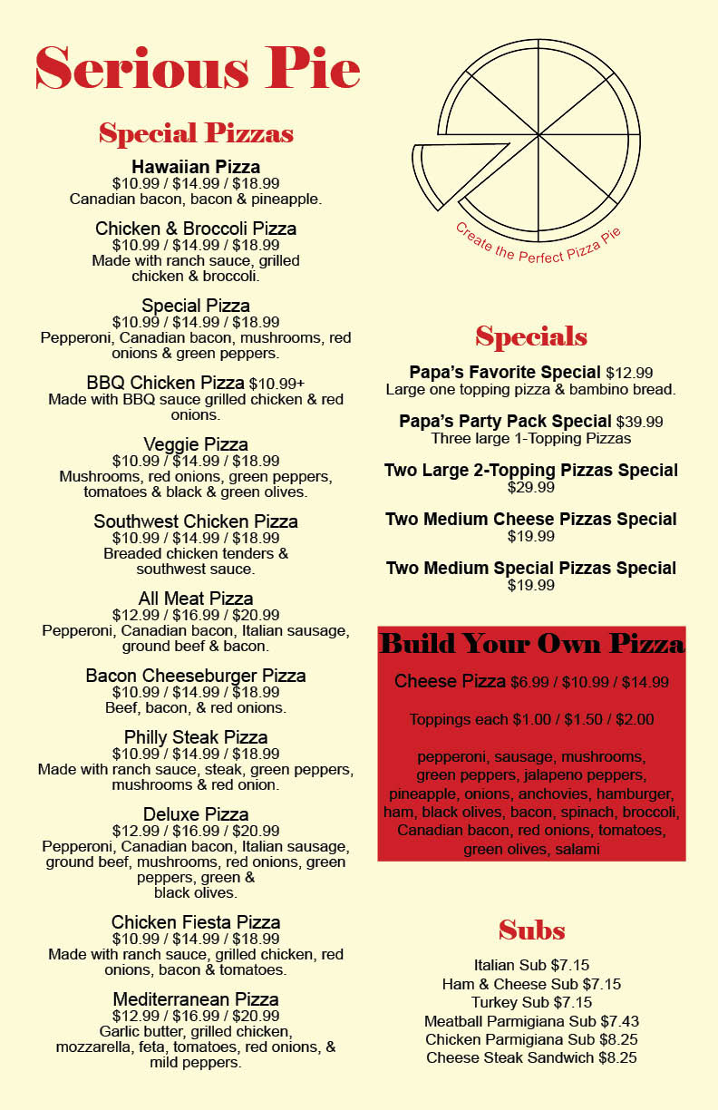 Sit Down Menu