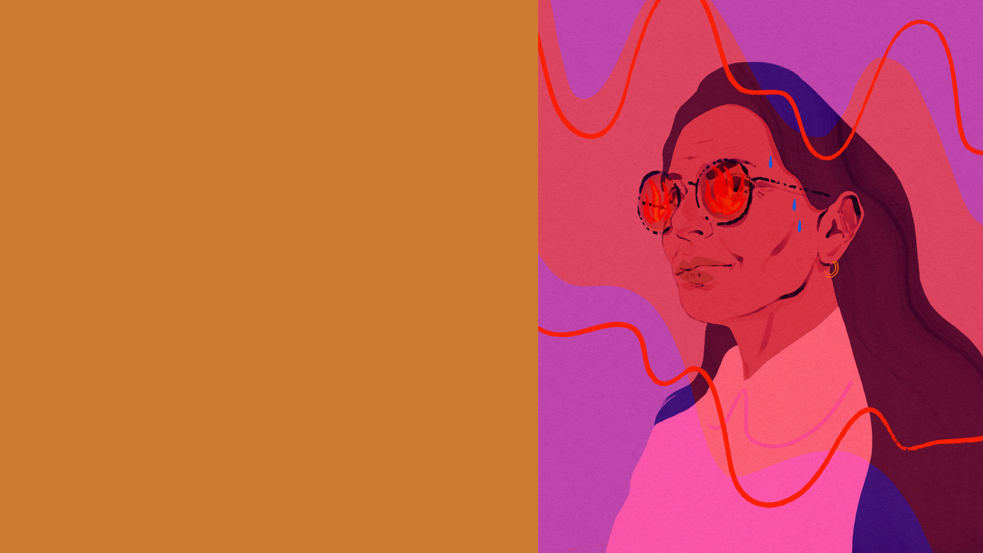 Menopause editorial illustration, woman having heatwaves