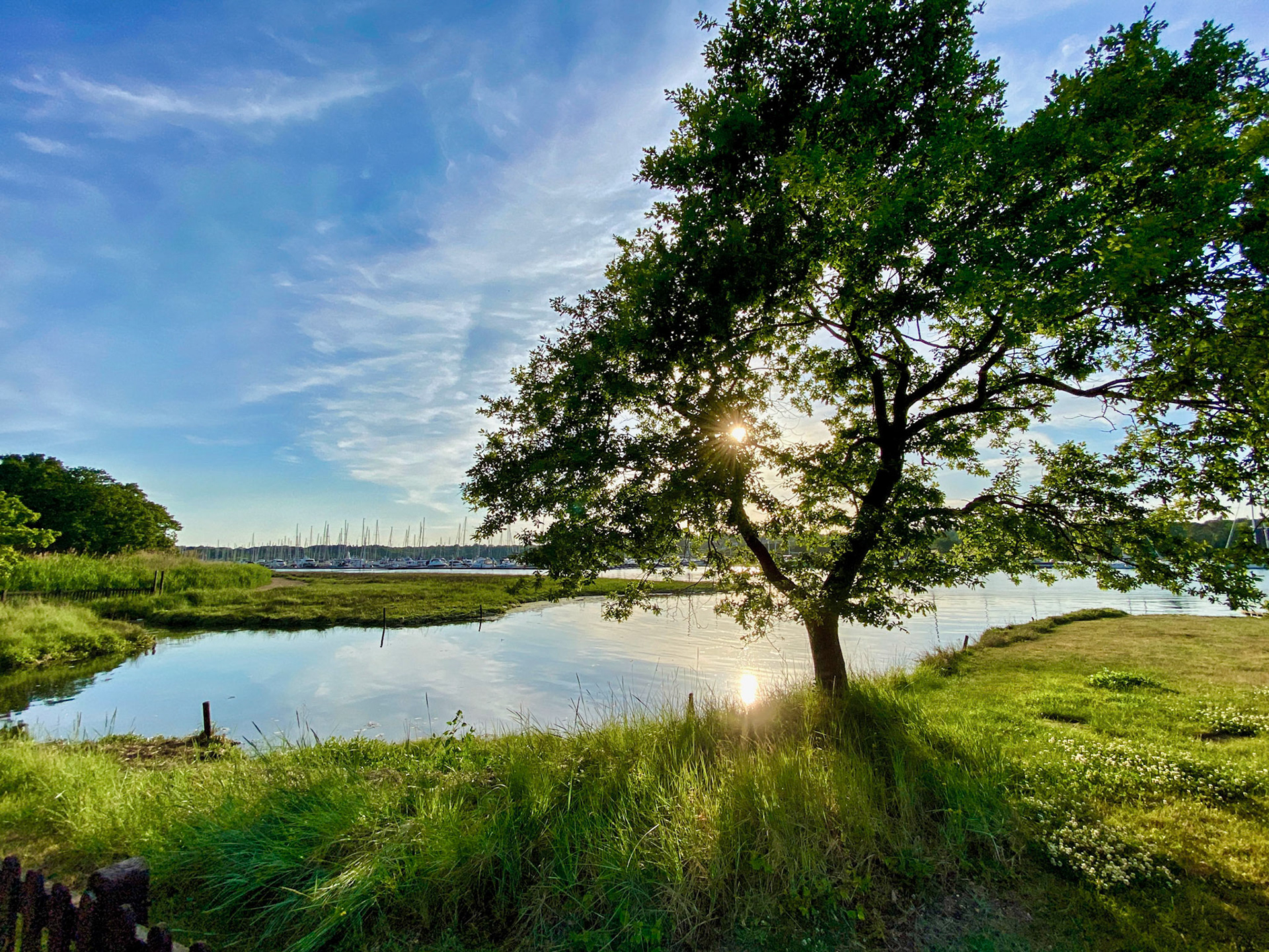 Evening Sun over the River Hamble in Lower Swanwick, Hampshire, UK (HA047)
