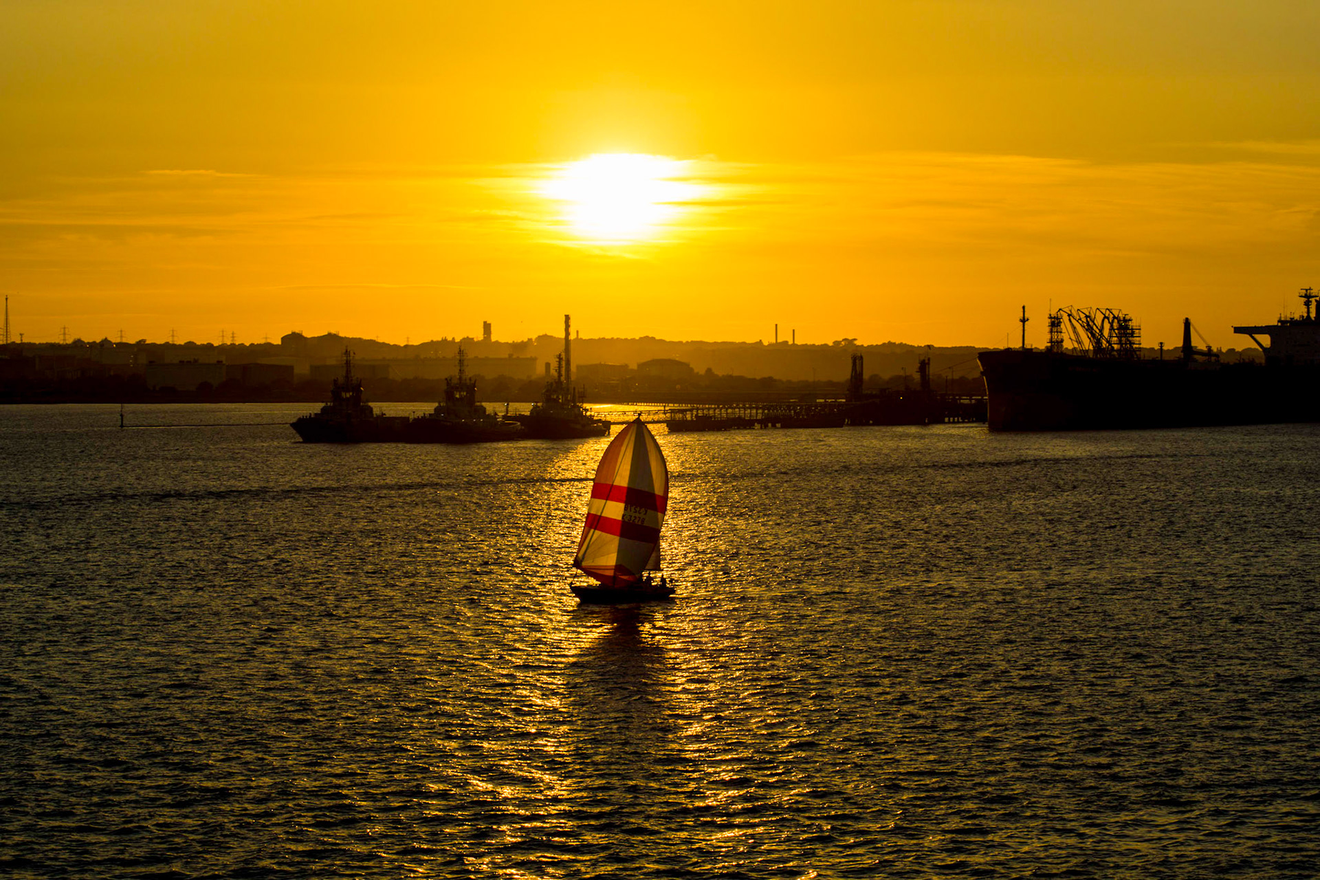 Sailing Boat near Fawley Refinery, Hampshire, UK (HA031)