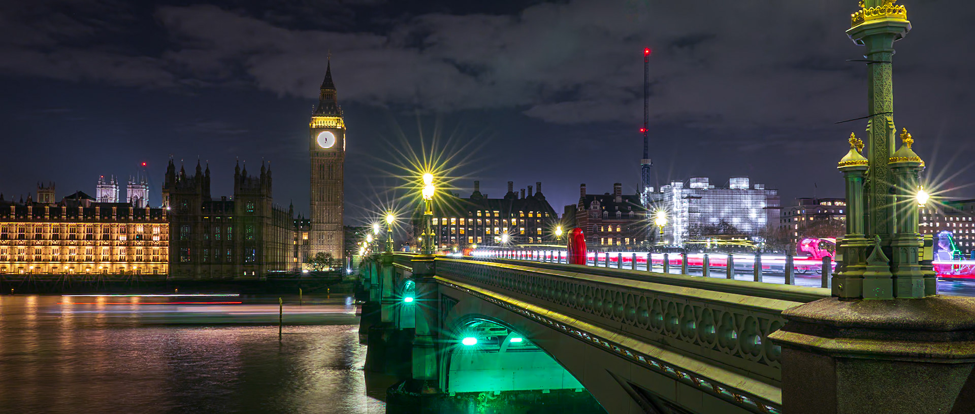 Elizabeth Tower and Westminster Bridge at Night, London, UK (UK066)