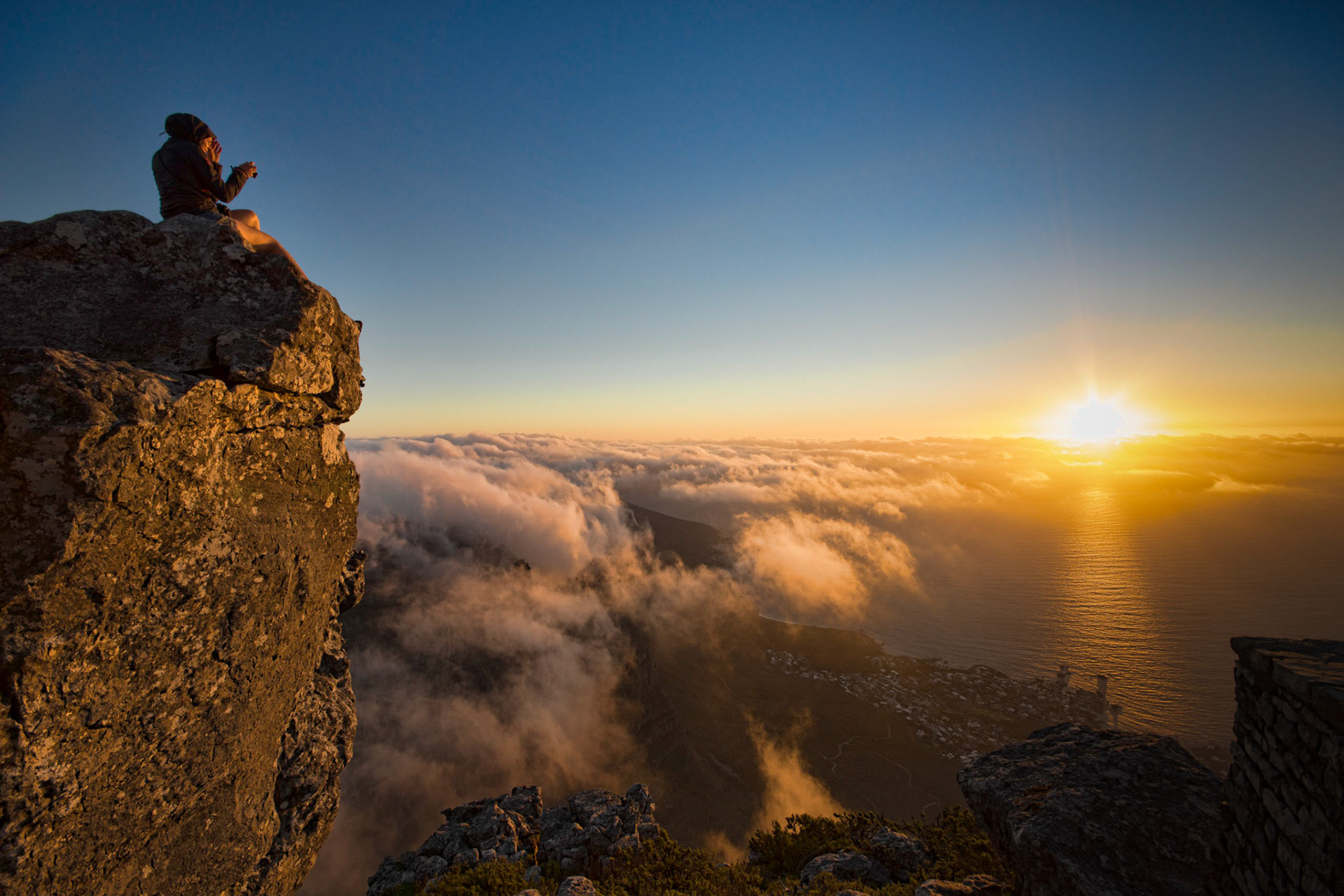 Watching the Sunset from the top of Table Mountain, Cape Town, South Africa (SA016)