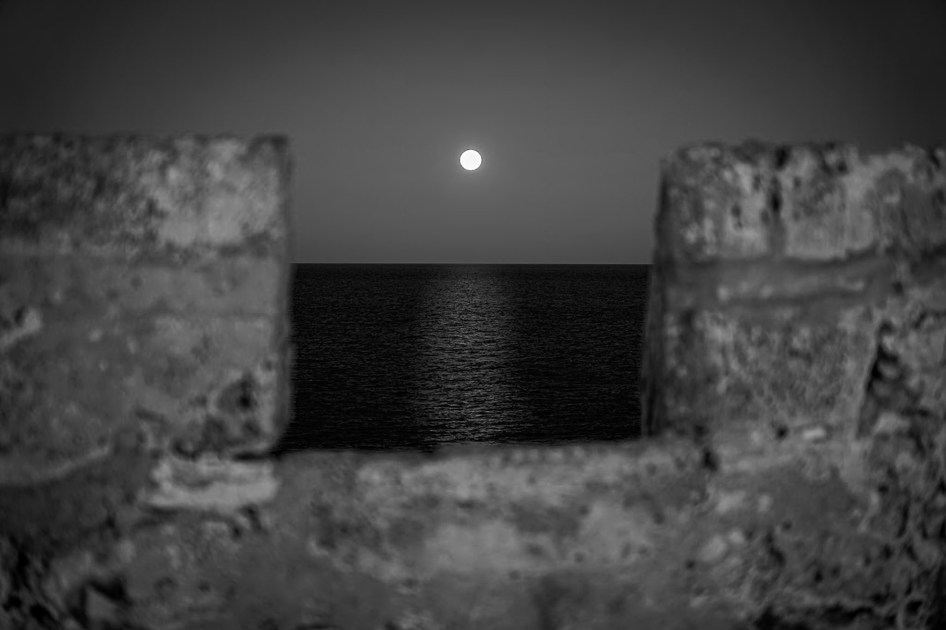 The Moon Rising over the Sea near Cala D'Or, Mallorca (EU075)