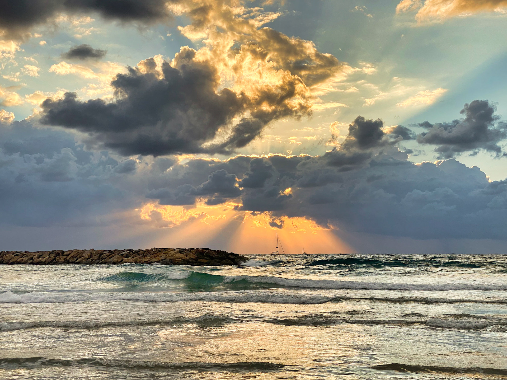 Boats on the Mediterranean at Sunset in Herzliya, Israel (RW086)