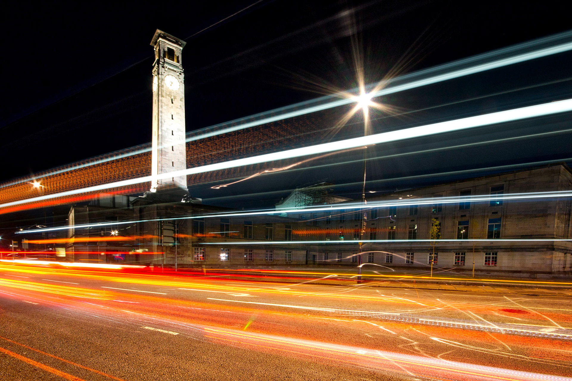 Lights Trails at the Civic Centre, Southampton, Hampshire, UK (HA037)