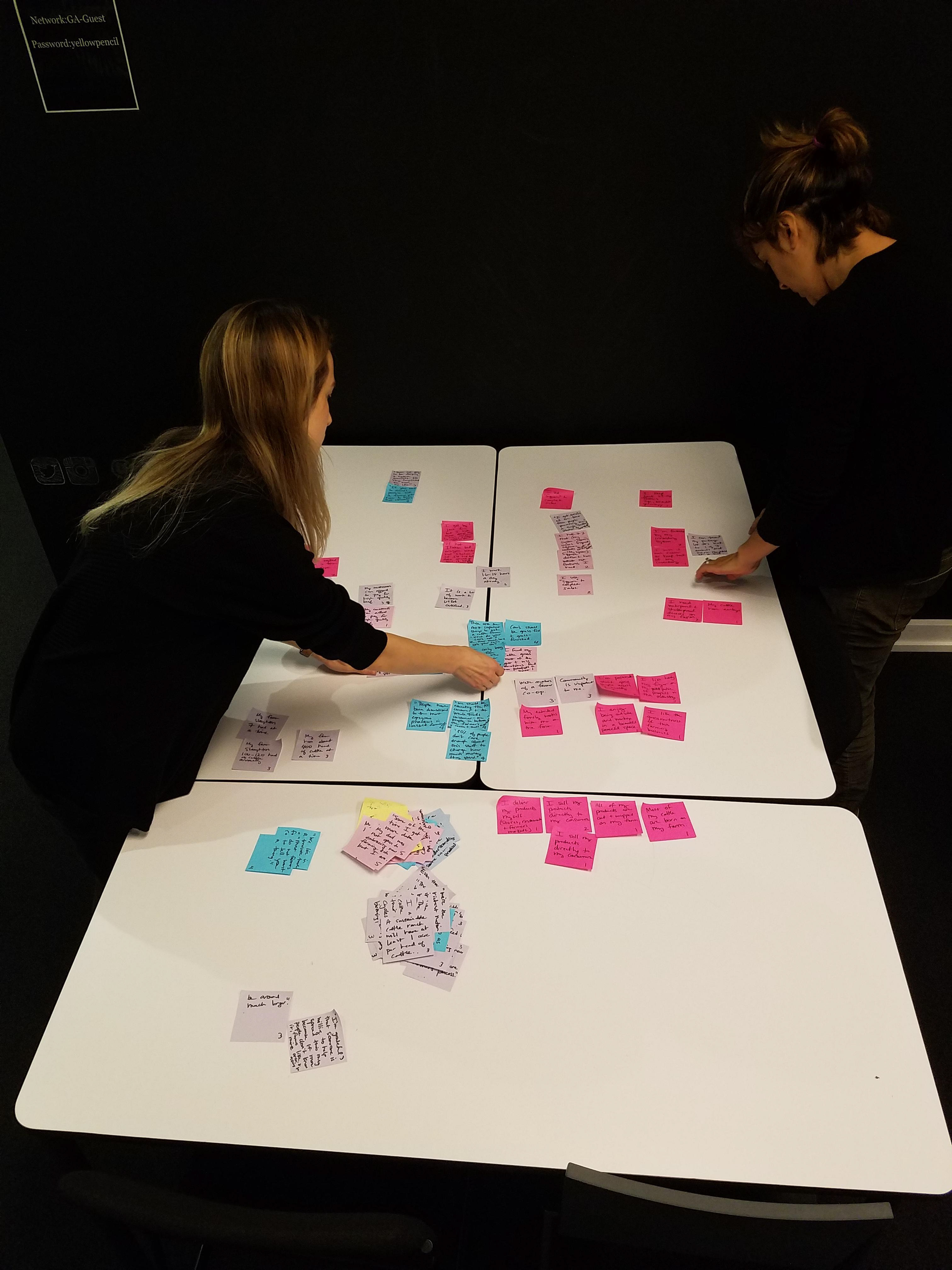 My teammates sort the results of my user research.