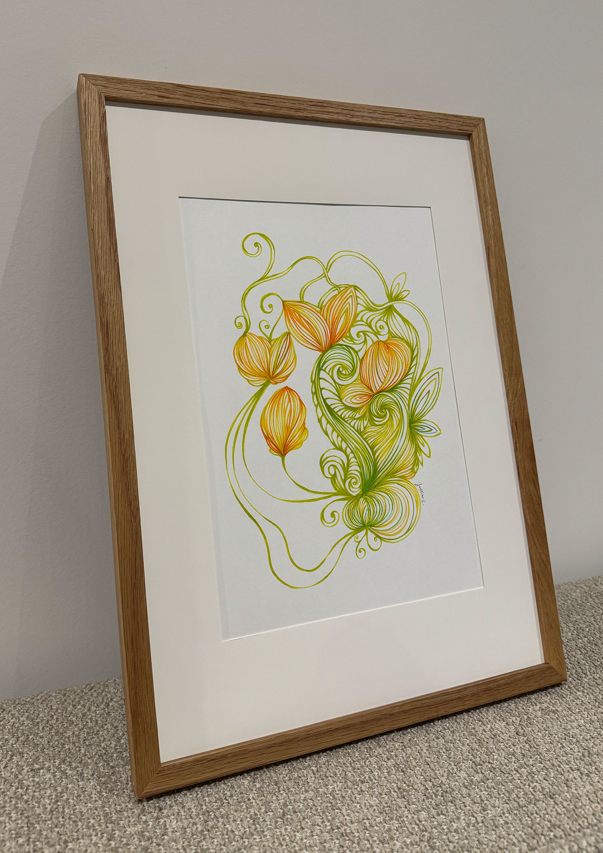 A Soft Glow, 2026, Brush pen and marker on paper, 21 × 29.7 cm