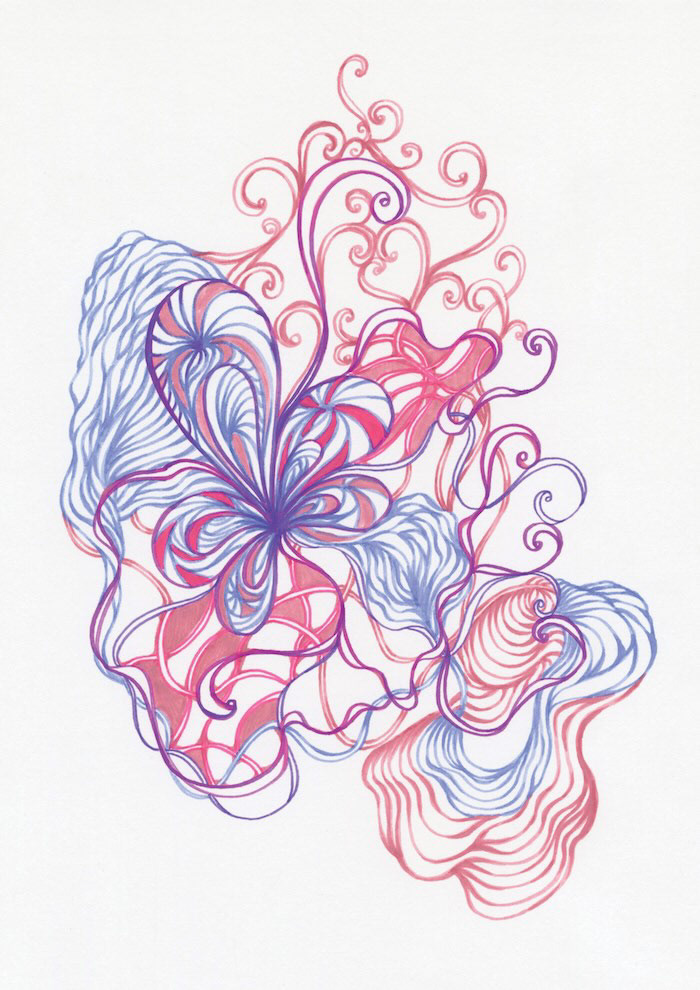 Confluence, 2026, Brush pen and marker on paper, 21 × 29.7 cm