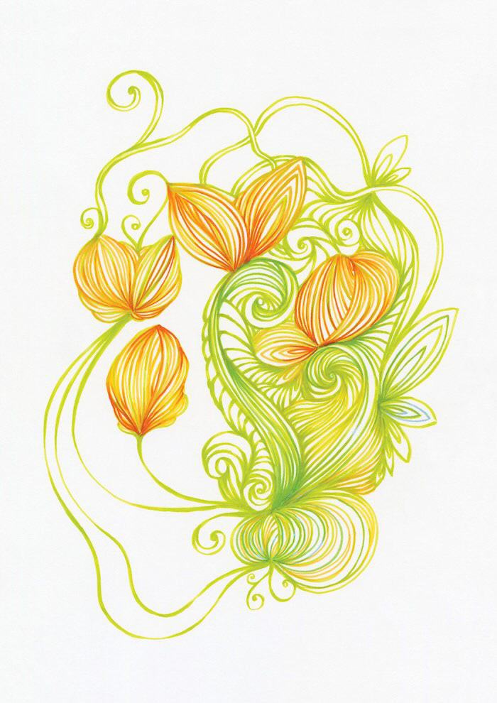 A Soft Glow, 2026, Brush pen and marker on paper, 21 × 29.7 cm