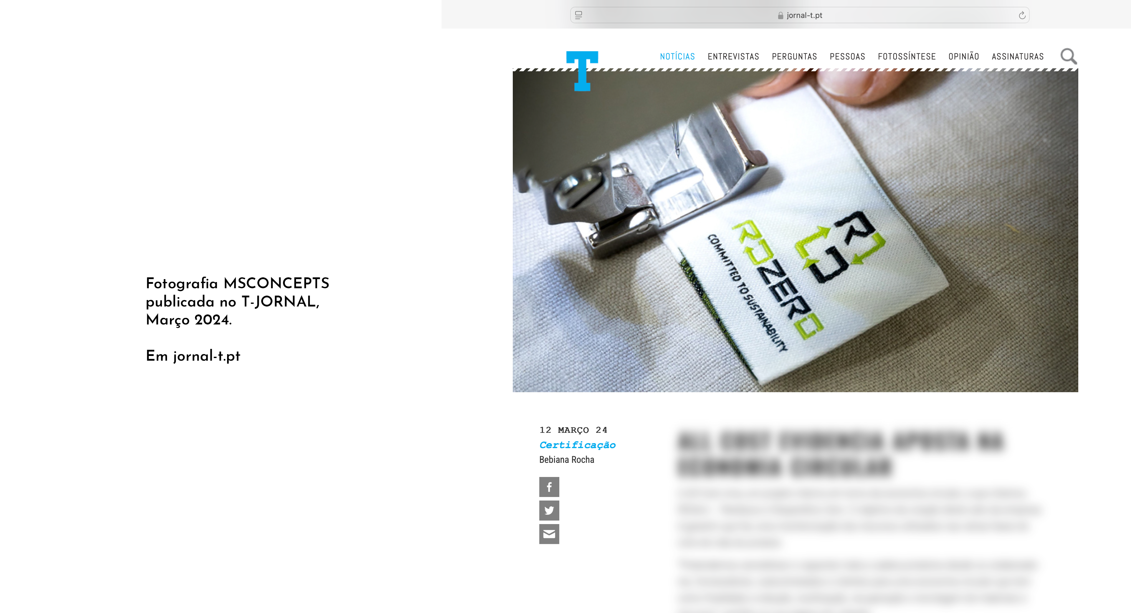 Fotografia MSCONCEPTS em reportagem para o TJORNAL - Março 2024. 