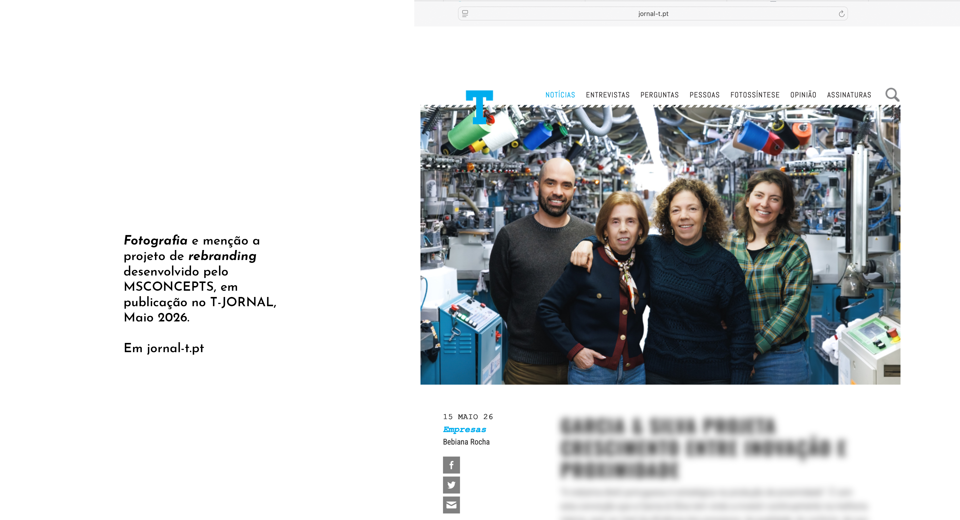Fotografia MSCONCEPTS em reportagem para o TJORNAL - Maio 2026