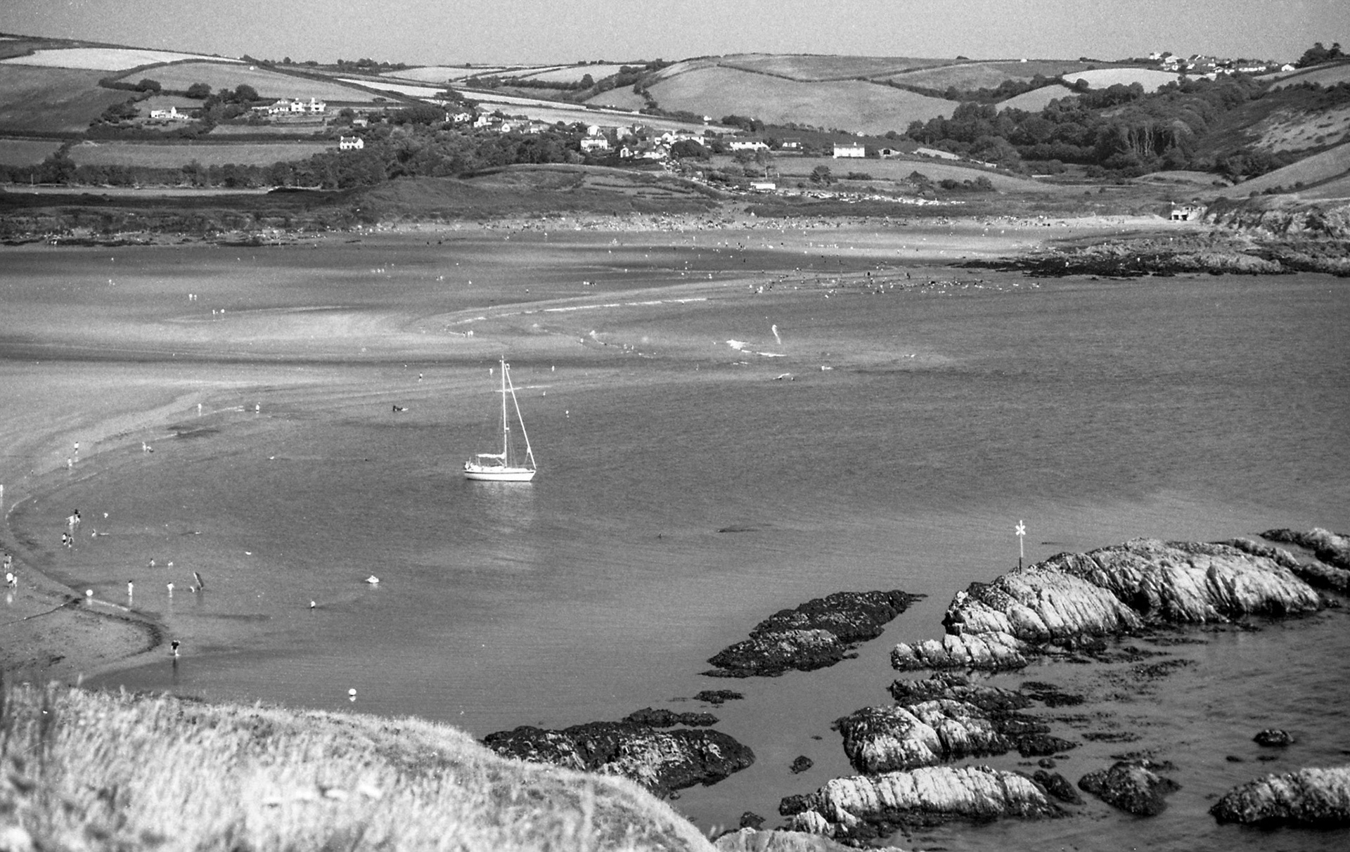 Blue Vinny anchored in a pool off Burgh Island