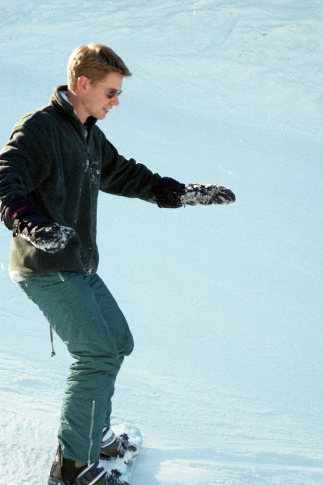 Nathan trying to snowboard
