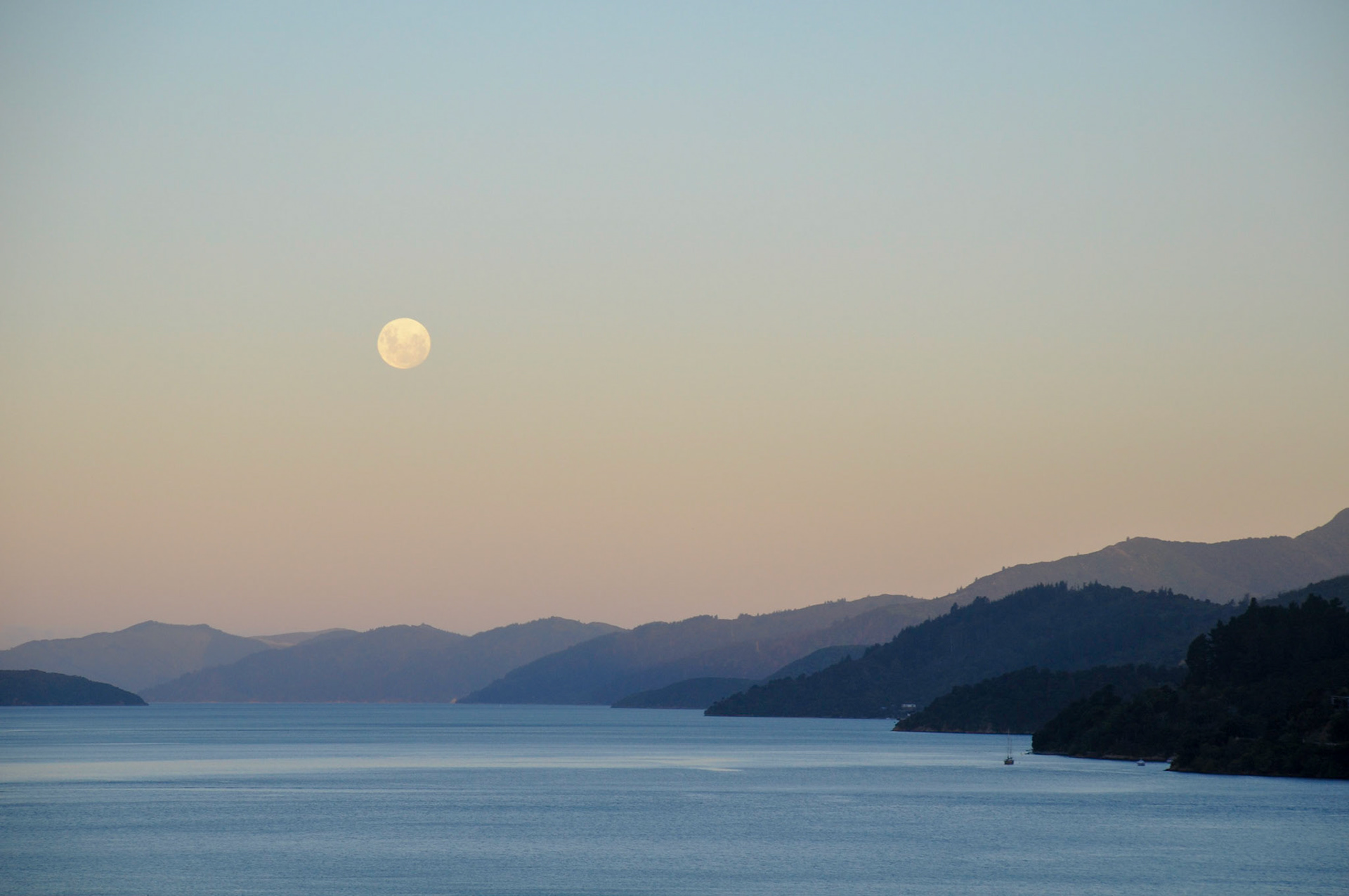 Moonrise over Queen Charlotte Sound