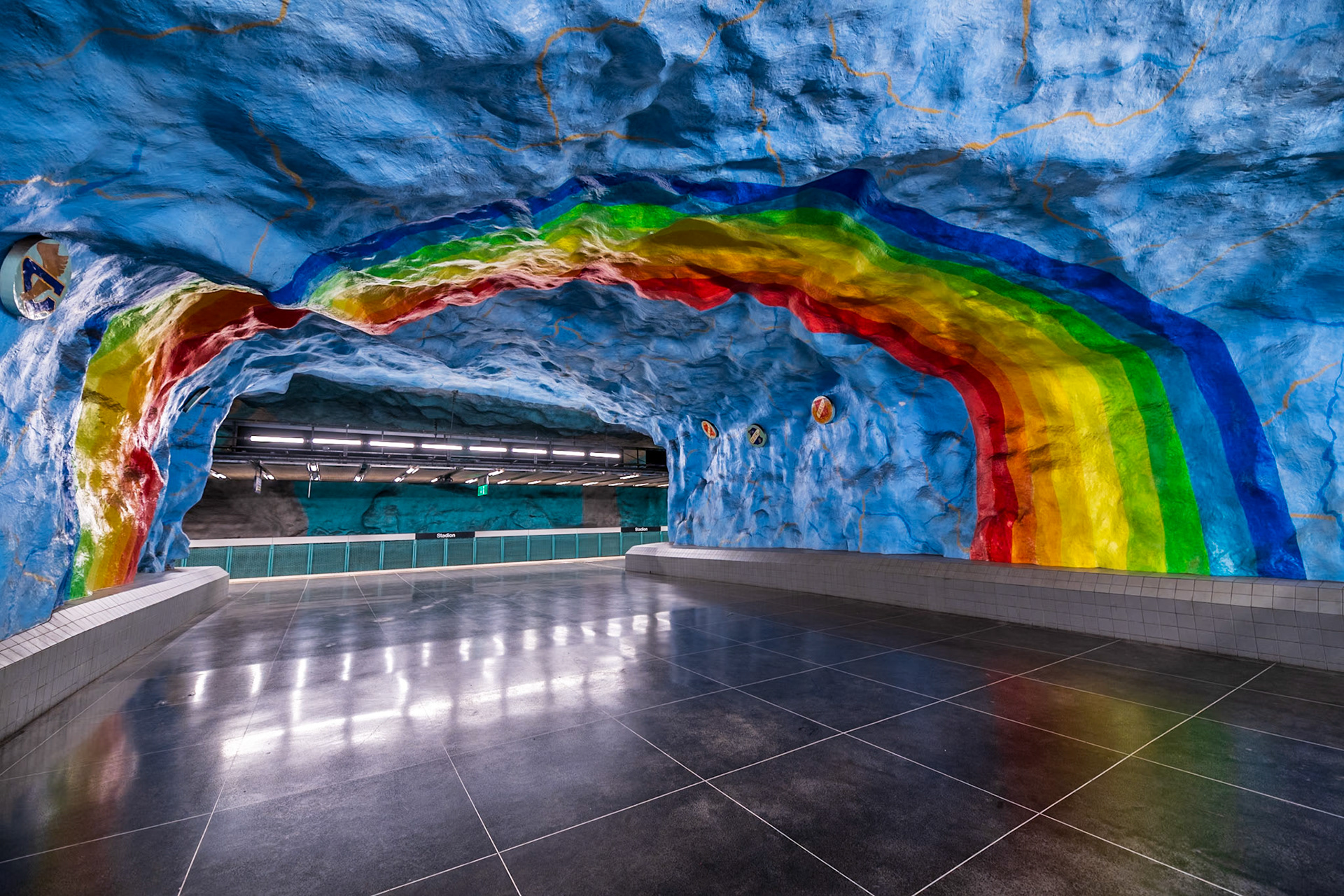 Stockholm Metro system was rather colourful!