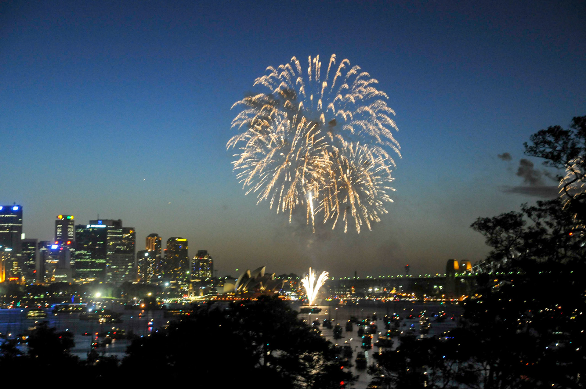 1st fireworks display at sunset