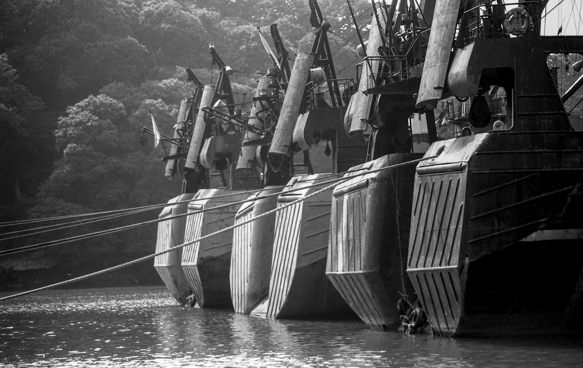 Moth balled Whaling ships in Falmouth harbour