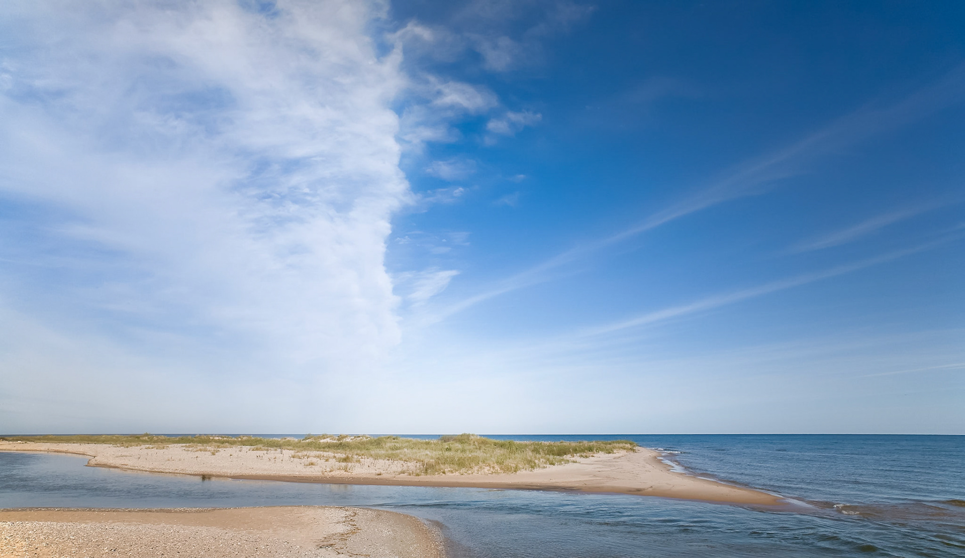 Platte River Clouds and Lake Michigan, 2009, 21"H x 30"W, Framed.