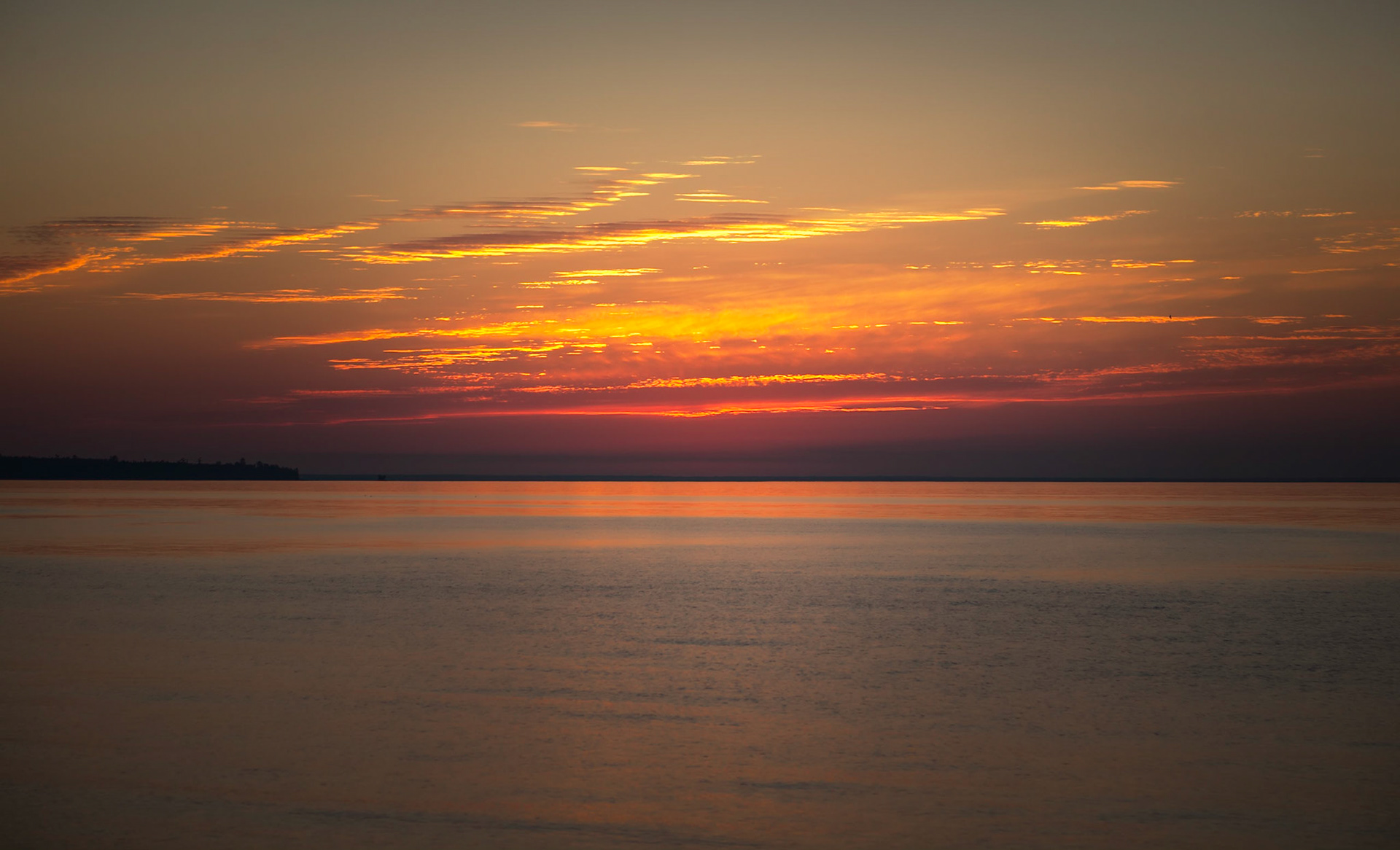 Lake Superior Sunset, Whitefish Bay, 2011, 21"H x 24"W, Framed.