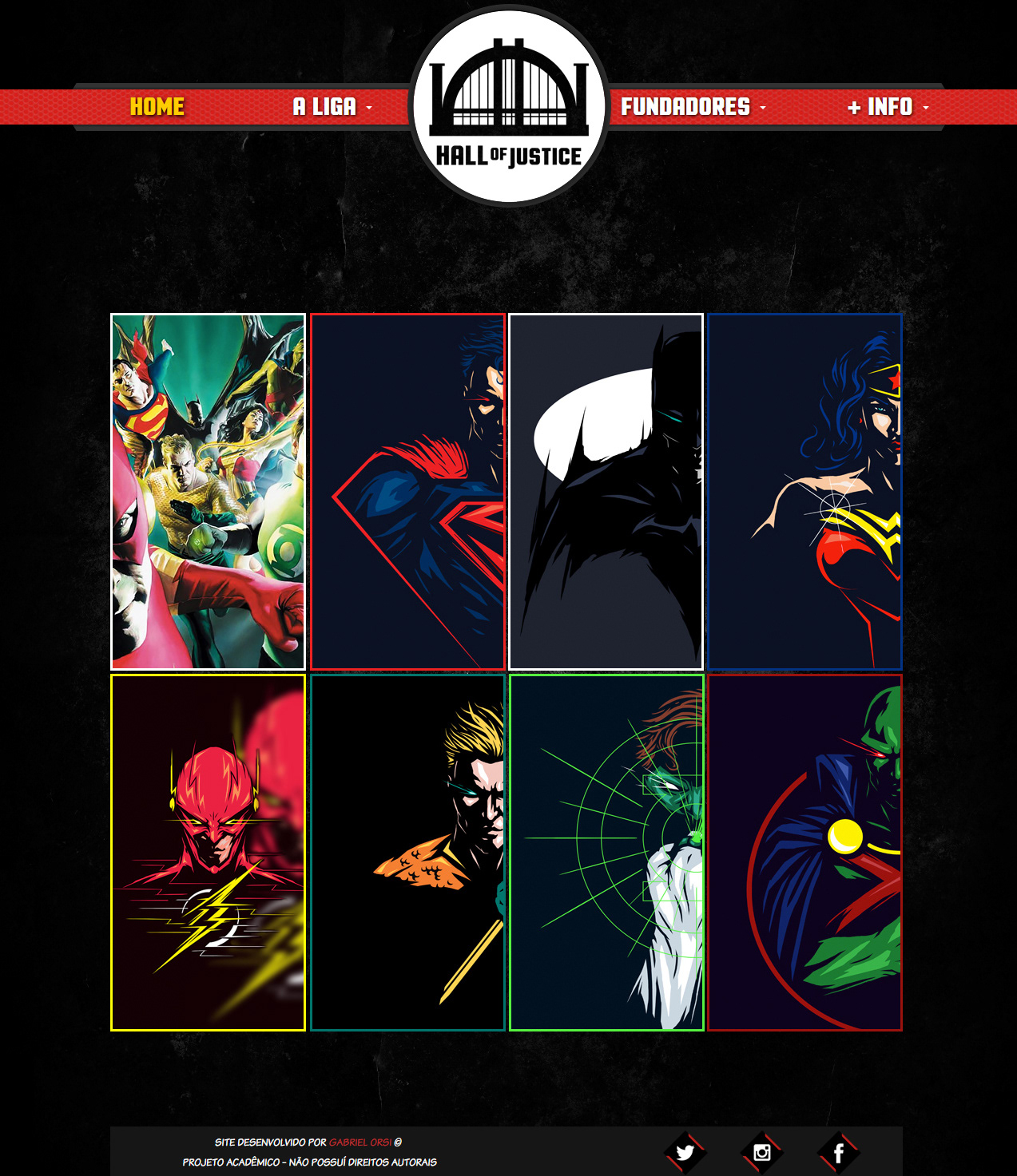 Proposta de Layout para um site sobre a Liga da Justiça (Home)
