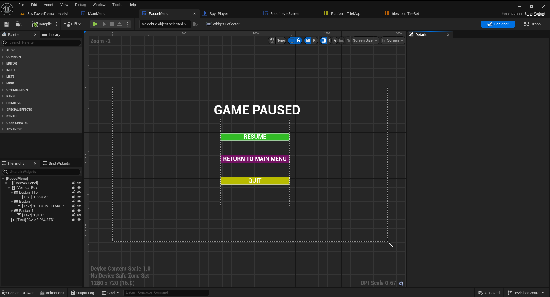 Pause Menu Widget, Simple Design