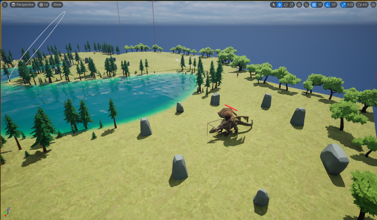 AI Dragon Placement in Level Design, AI Griffin in Distance