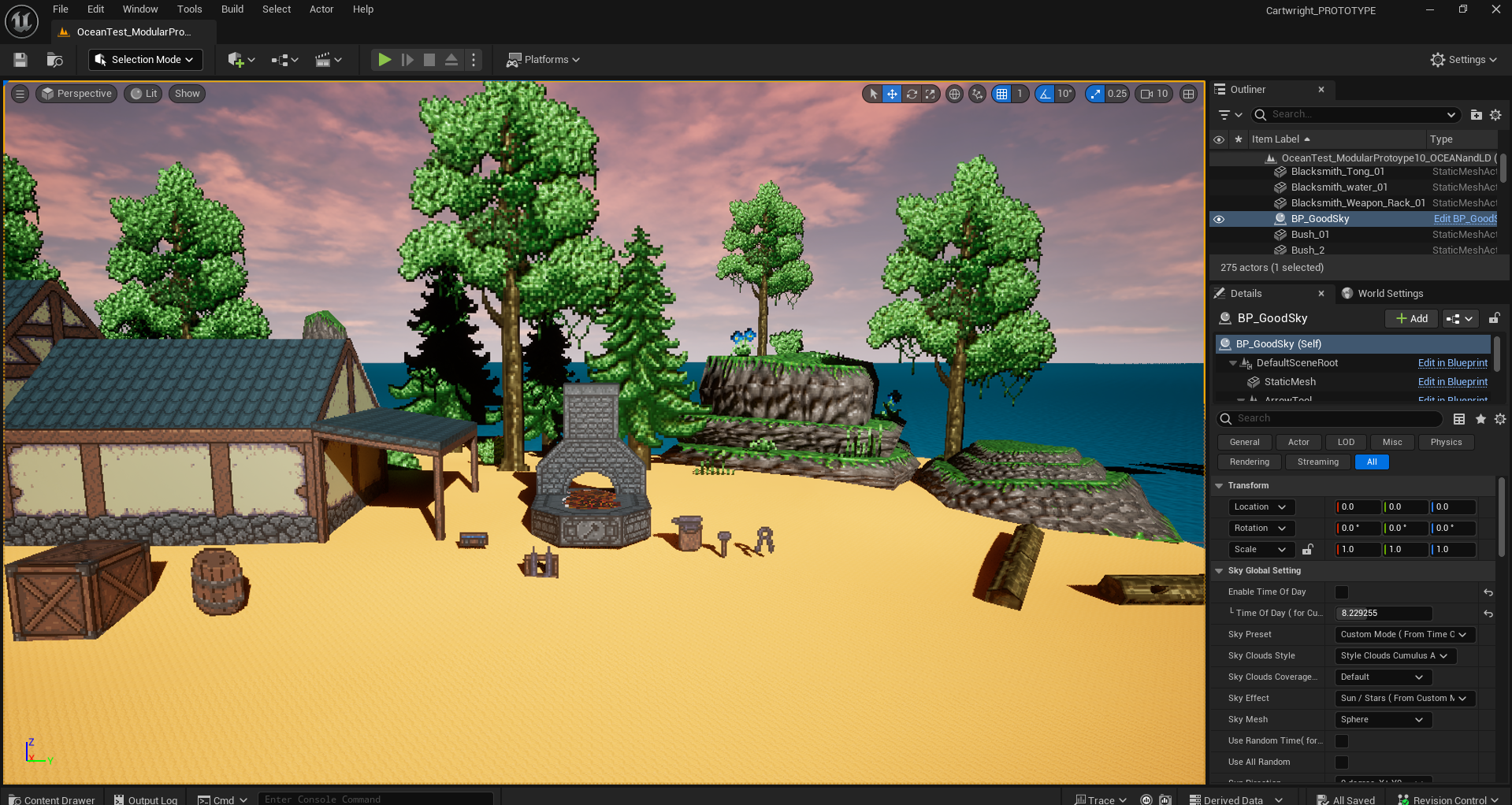 Adding 3D buildings, Cartwright's smithy, and 2D objects
