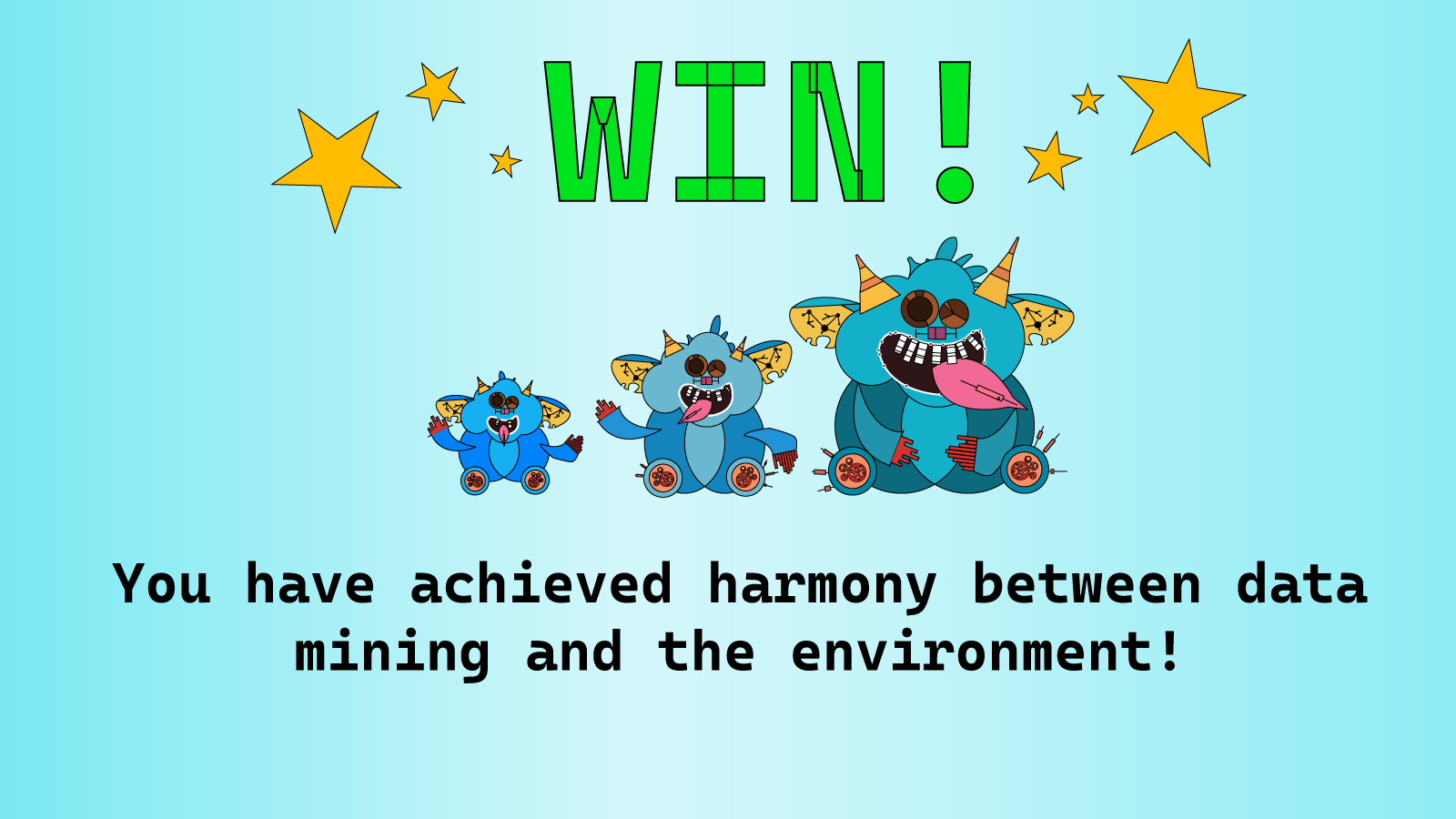 Finalized win screen with green text and stars to emphasize player victory