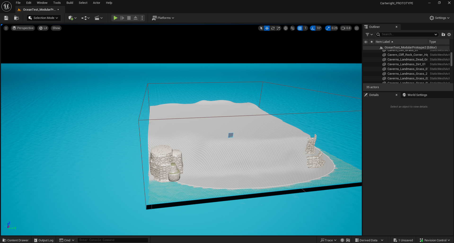 First steps: Creating a 3D landscape in the ocean to add 3D environment assets