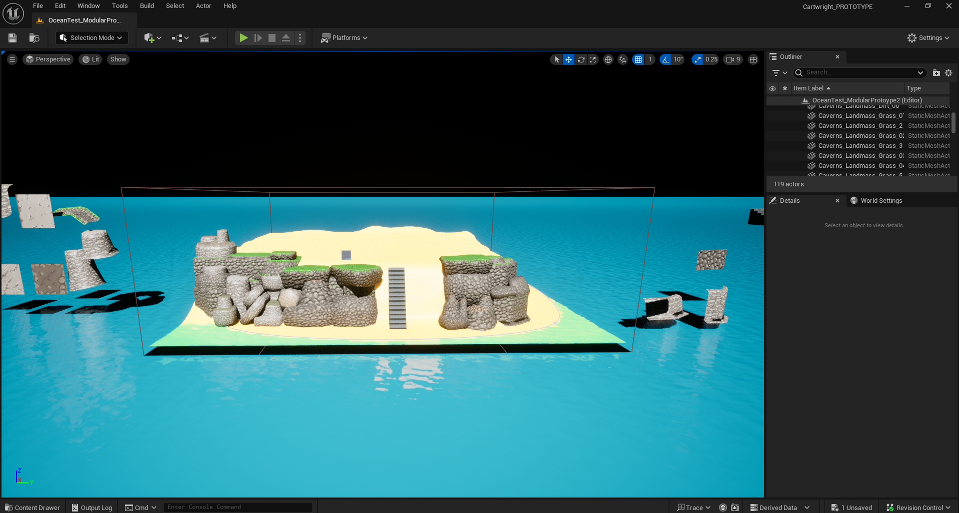 Front view of cliff with 3D rocks. I arranged each rock one by one