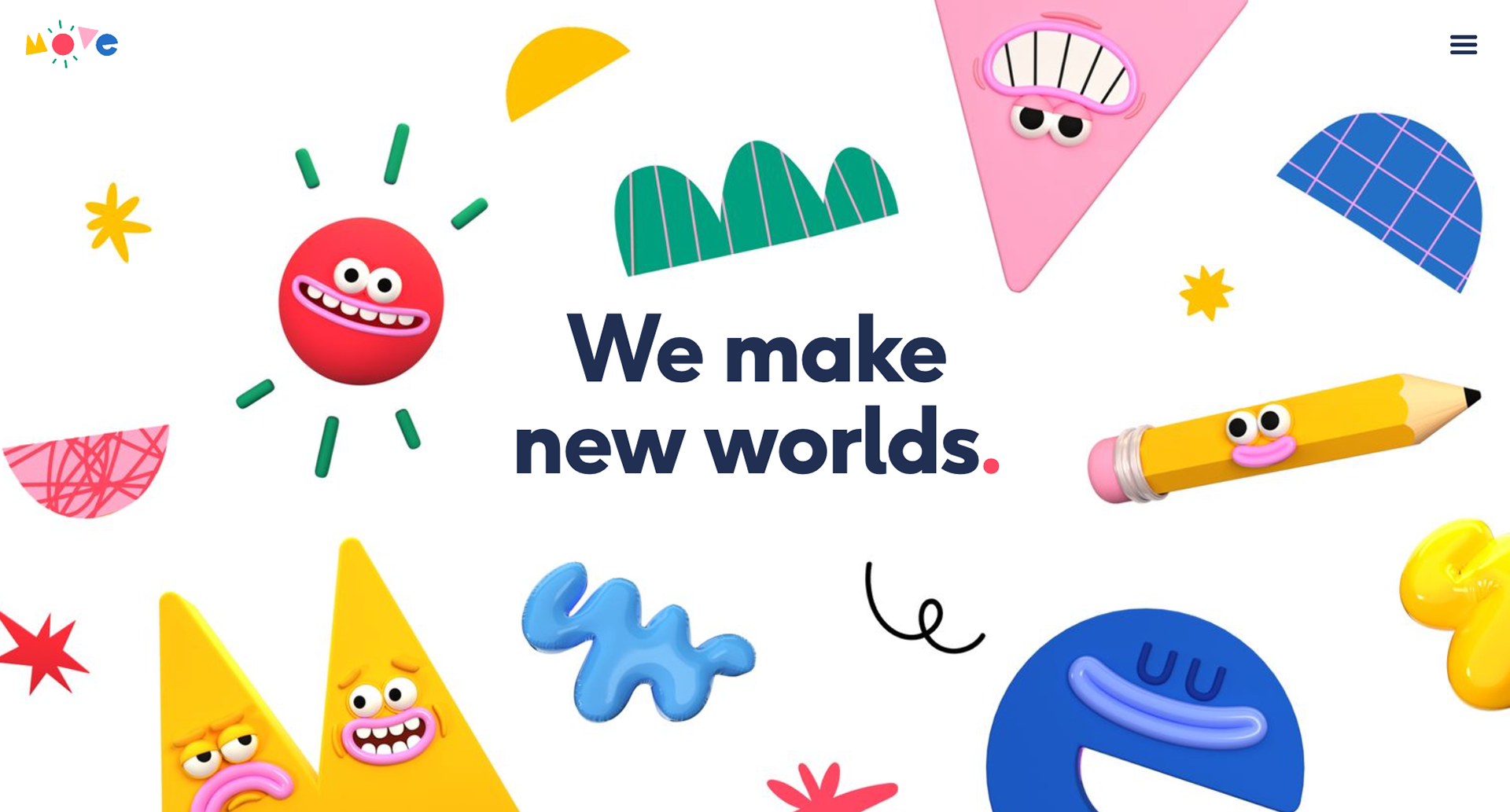 Website landing page for Move Animation. Featuring character design work from Chloe Studios.