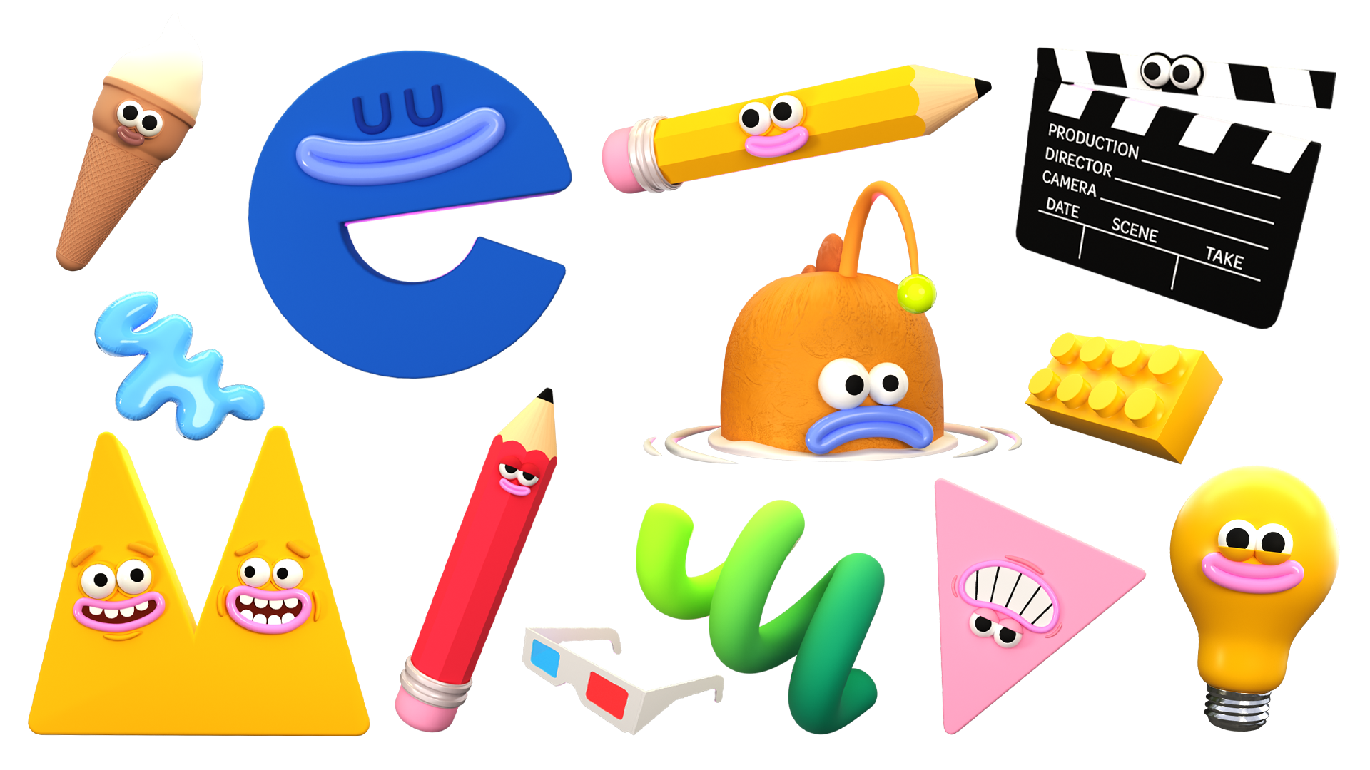 3d characters for Move Animation. Featuring 3d type and models of characters designs.
