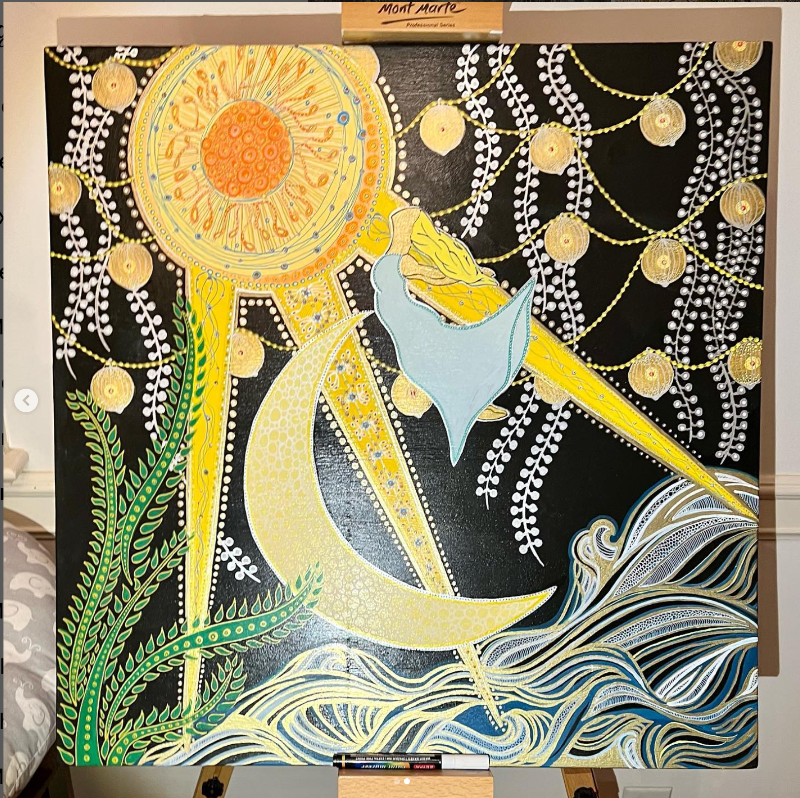 Artwork by Alicia Markey with a woman reaching towards the sun with elements of nature around the figure.