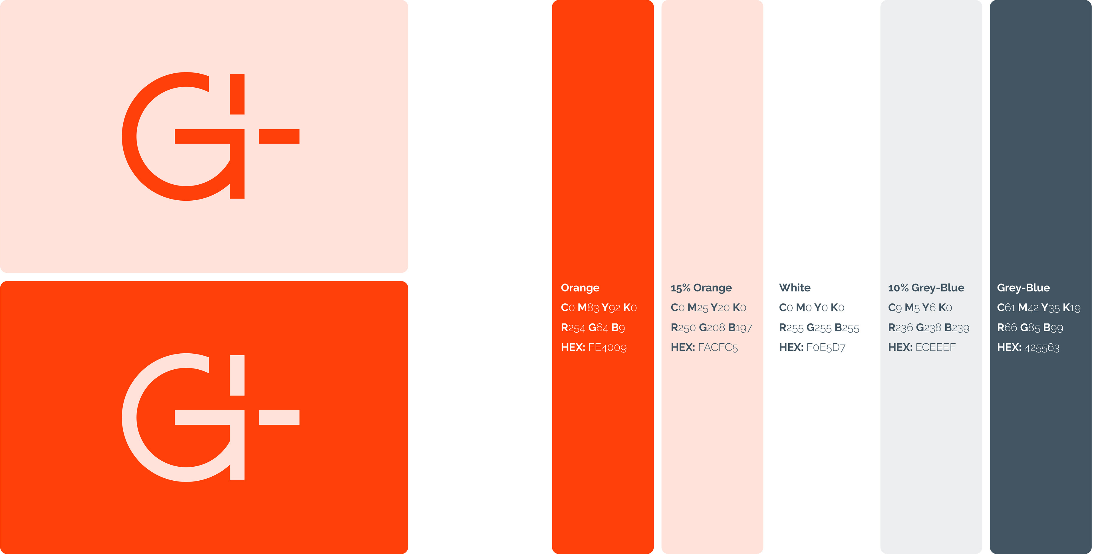 Genus colour palette - using a bold orange and a warm orange tint