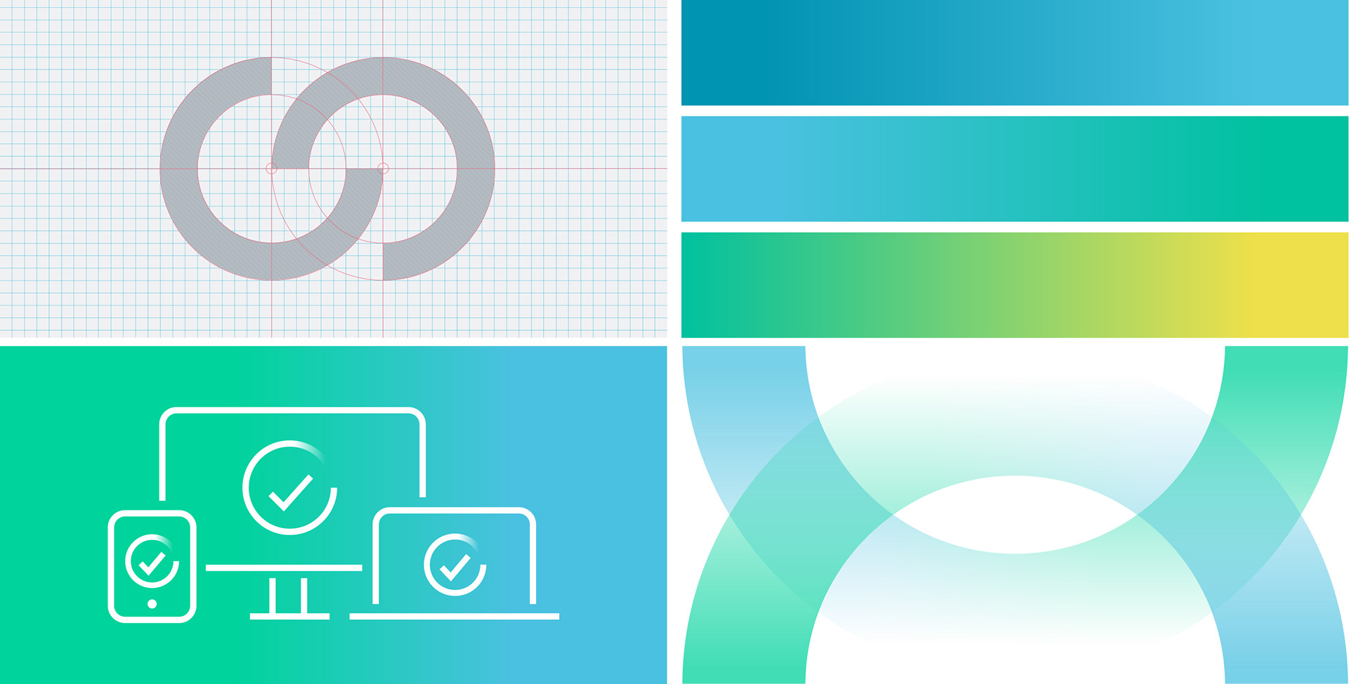 Cyberis brand elements - symbol, colour palette, gradients and graphic style