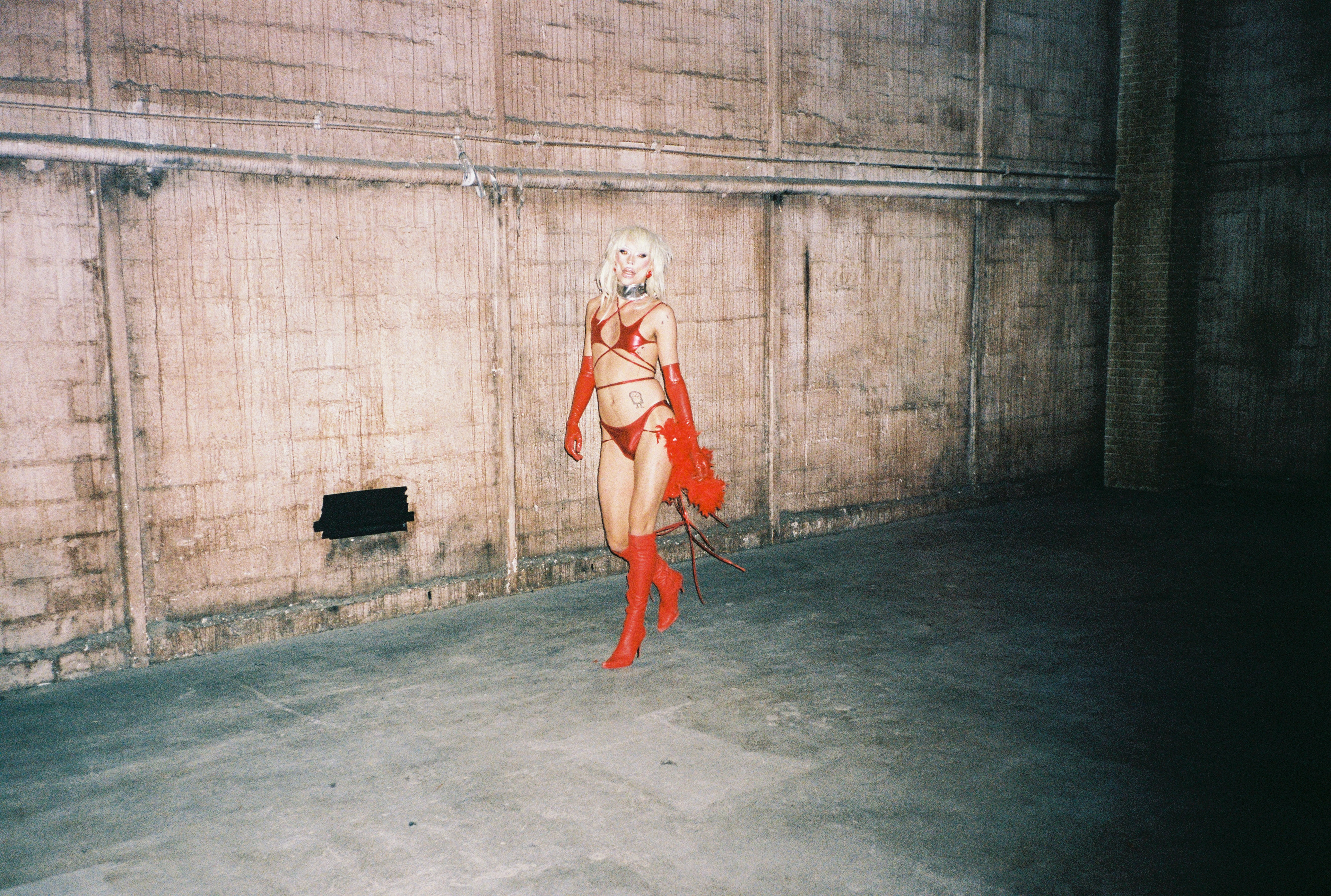 Drag Couenne on set for 'Calle Me' by Eloi, directed by Alexis Langlois