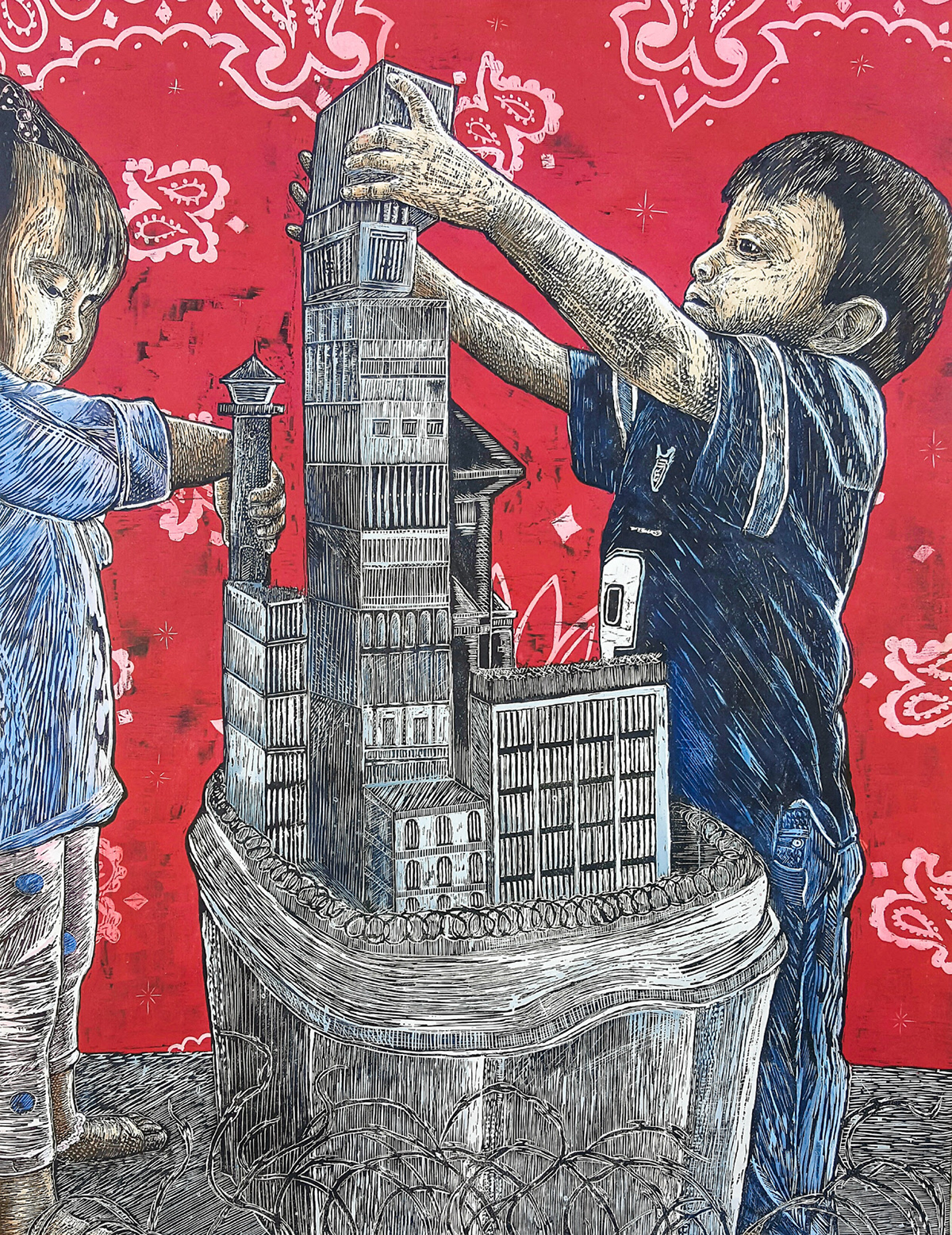 Blocks, 2015 woodcut