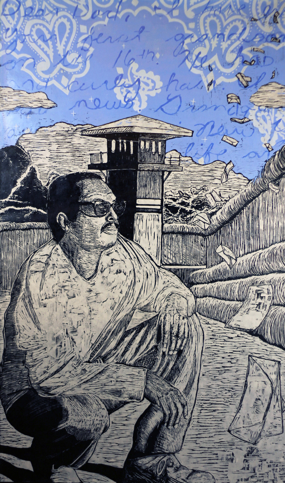 Freedom Letters, 2013 woodcut 60" x 37"