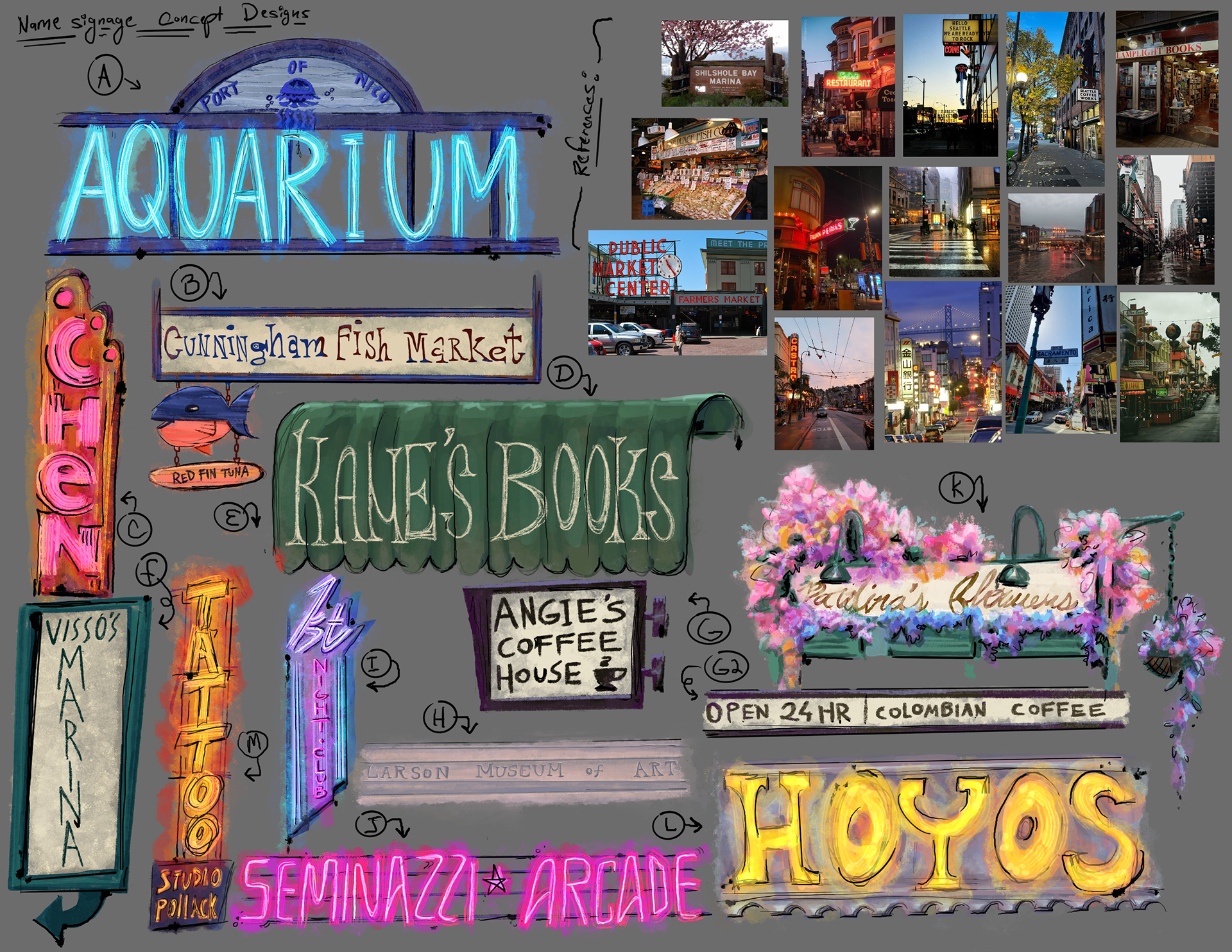 Signage exploration in watercolor