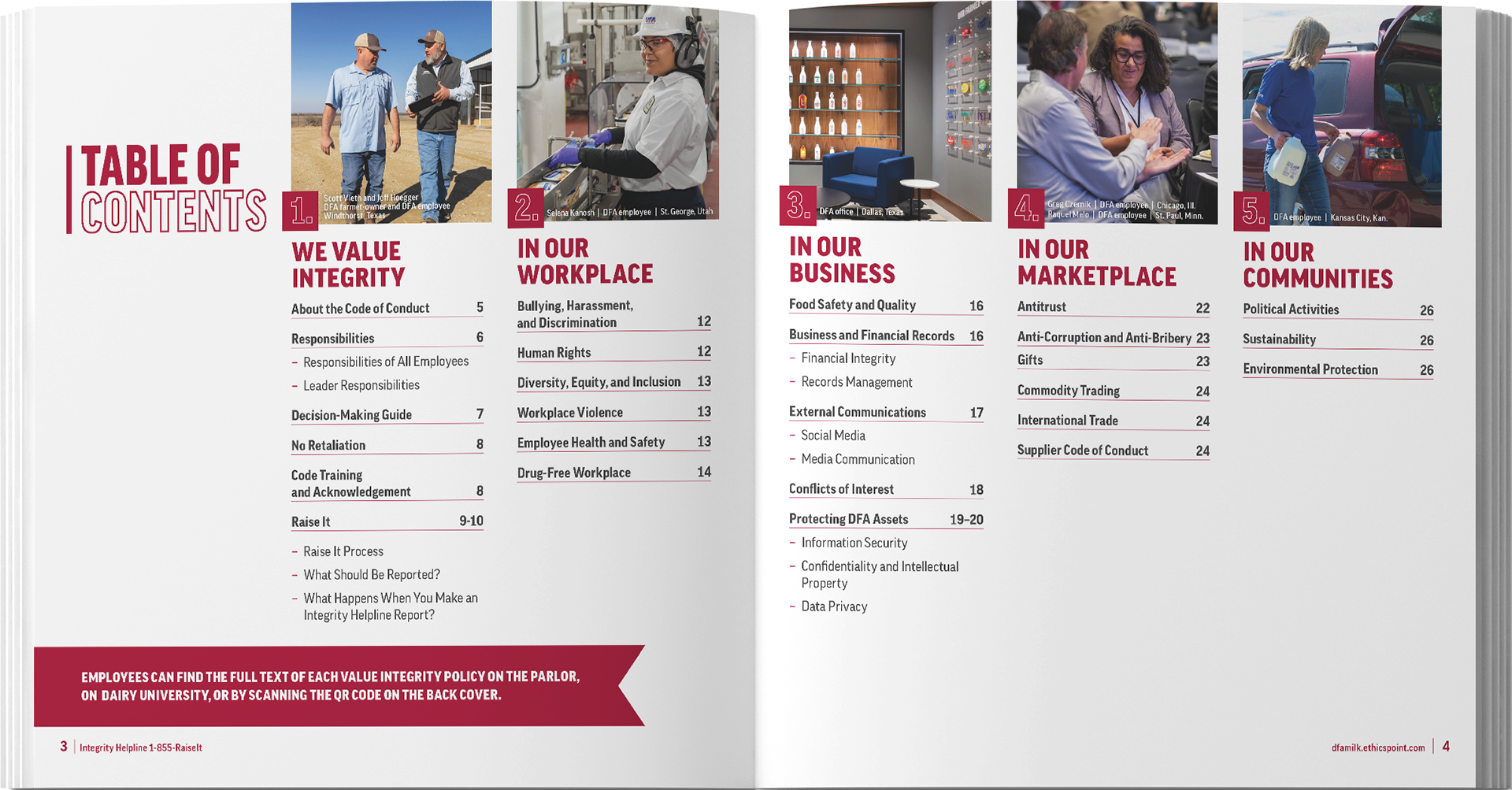 2 page spread of the table of conents.