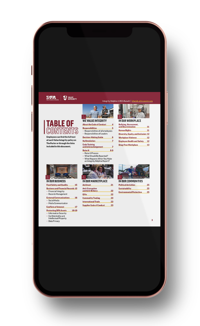 Table of contents on a phone screen.