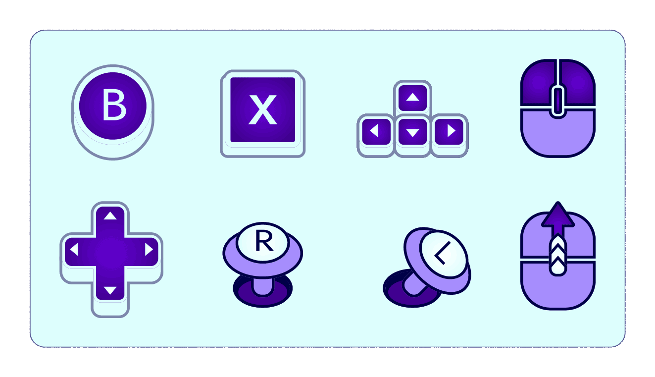 Animated gif depicting 8 of the previous button prompts in animated form.