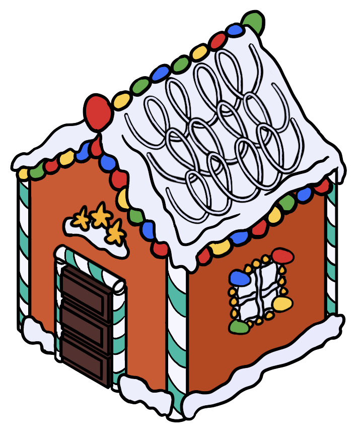 Illustration of a gingerbread house.
