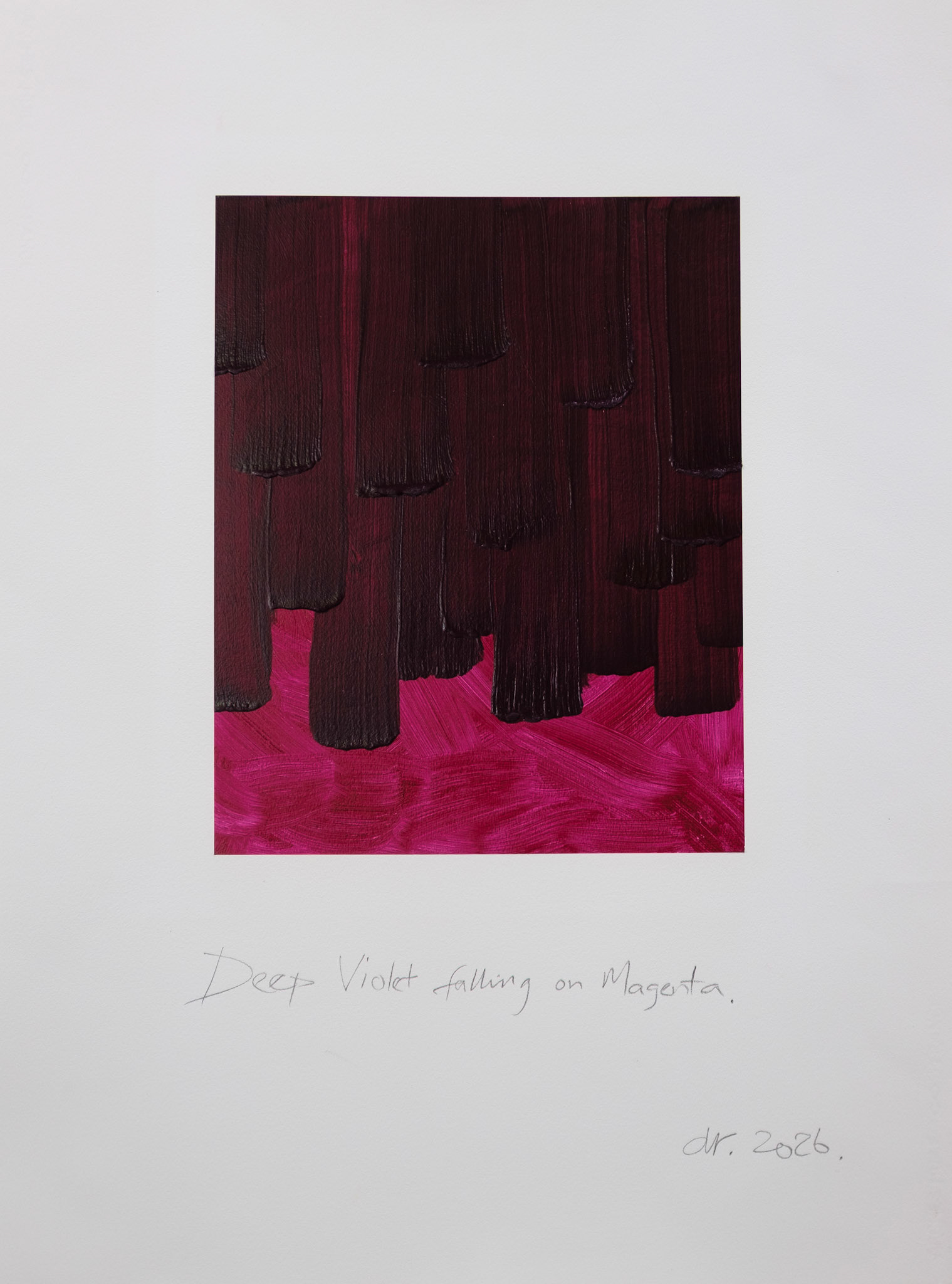 "Deep Violet falling on Magenta" 30"x22". Oil on Arches oil paper. 2026.